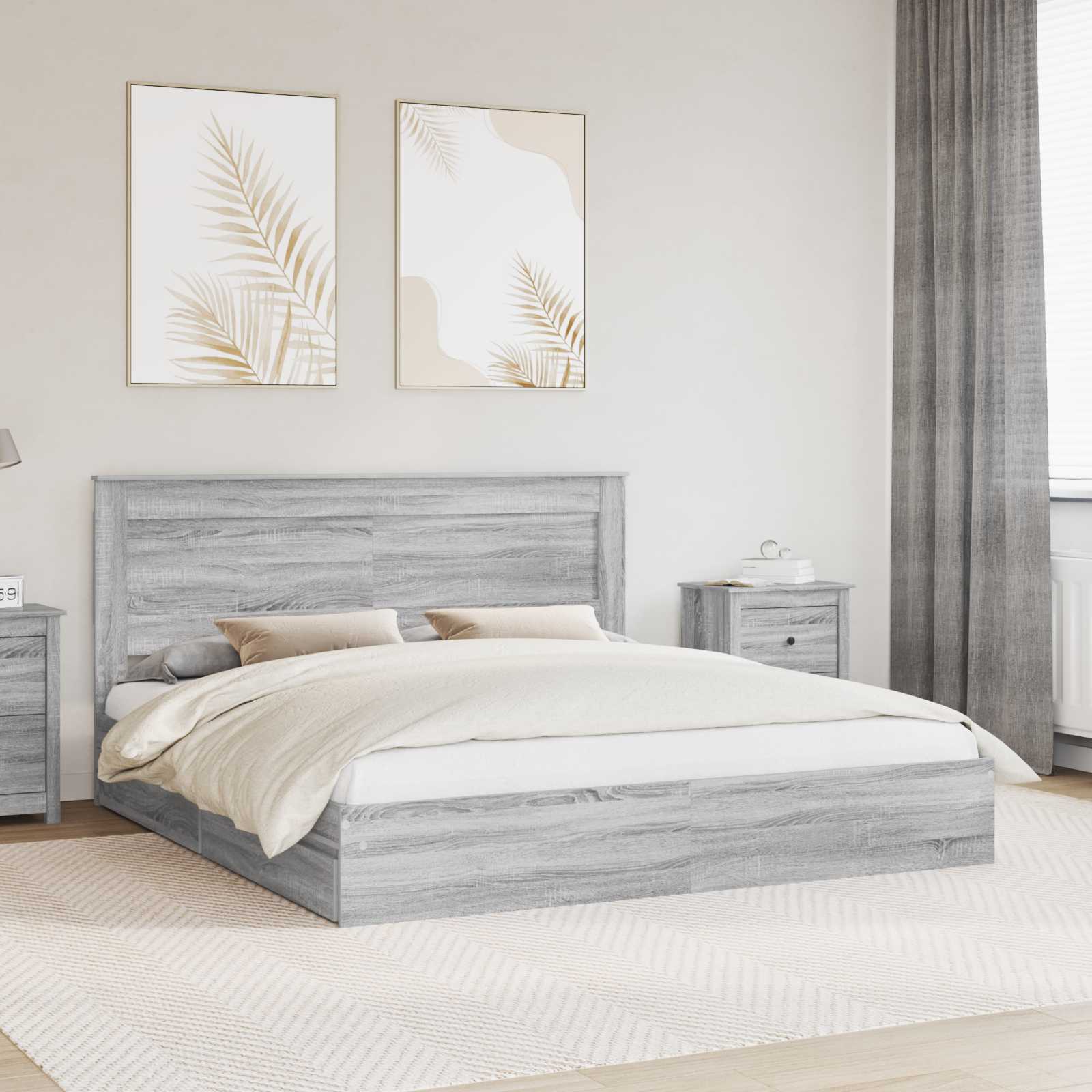 Κρεβάτι Αποθήκης Γκρίζο Σονομα 180 x 200 cm Επεξεργασμένο Ξύλο - Pakobazaar