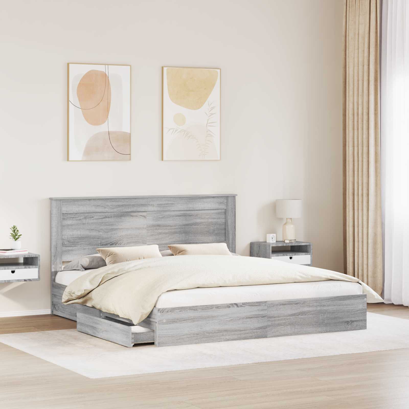 Κρεβάτι Αποθήκης Γκρίζο Σονομα 180 x 200 cm Επεξεργασμένο Ξύλο - Pakobazaar