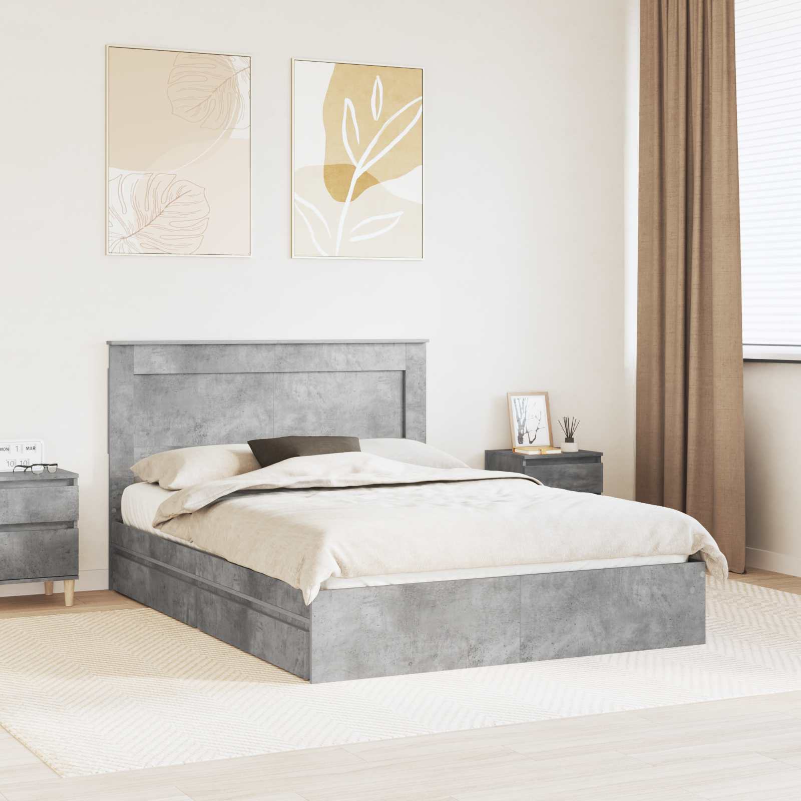 Κρεβάτι Αποθήκης Σκυρόδεμα Γκρι 160 x 200 cm Επεξεργασμένο Ξύλο - Pakobazaar