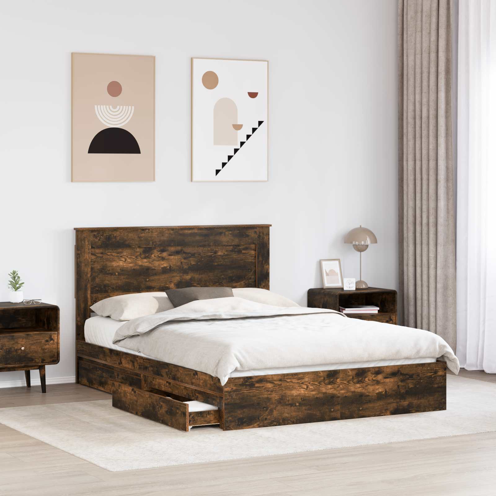 Κρεβάτι Αποθήκης Καπνιστό Δρύς 140 x 200 cm Επεξεργασμένο Ξύλο - Pakobazaar