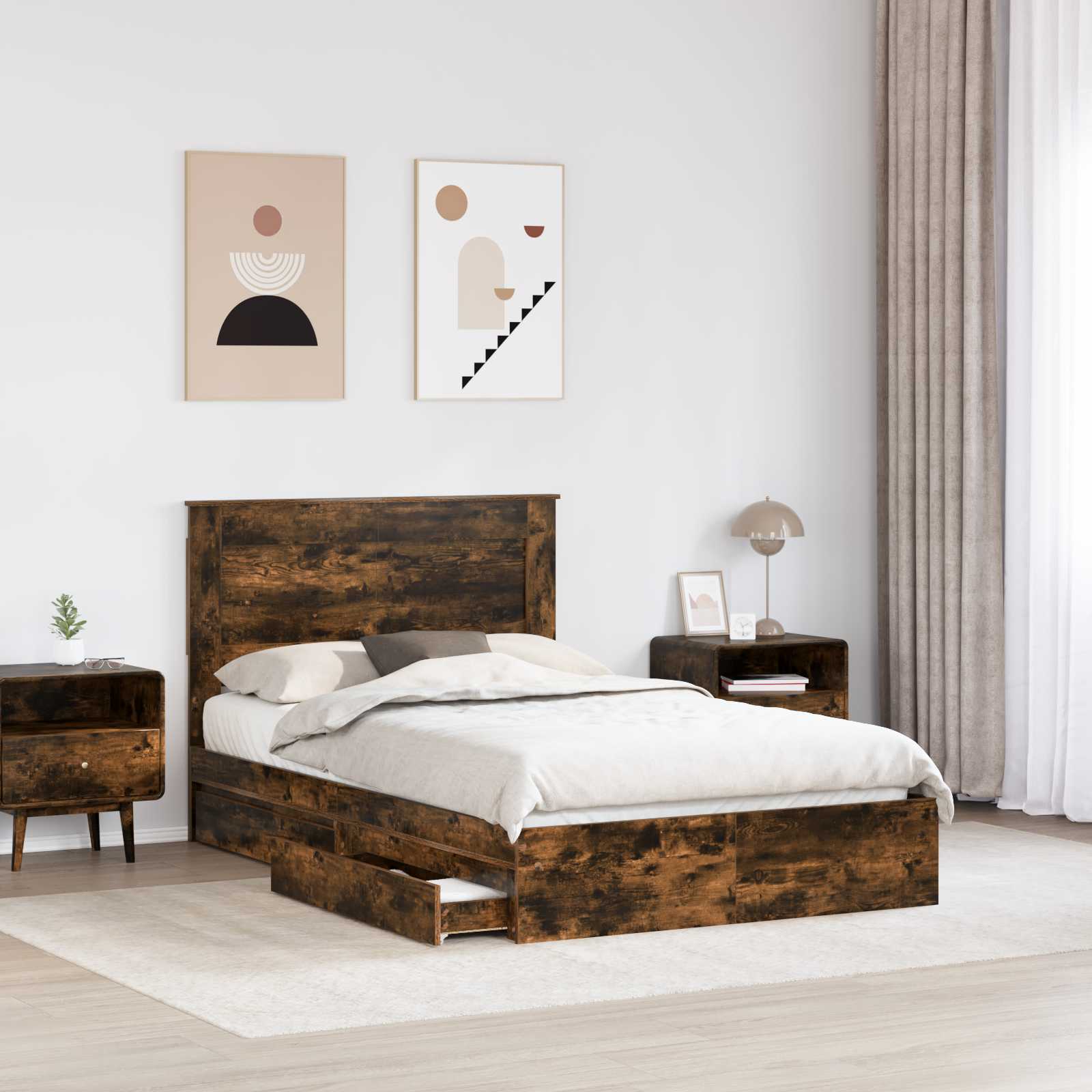 Κρεβάτι Αποθήκης Καπνιστό Δρύς 135 x 190 cm Επεξεργασμένο ξύλο