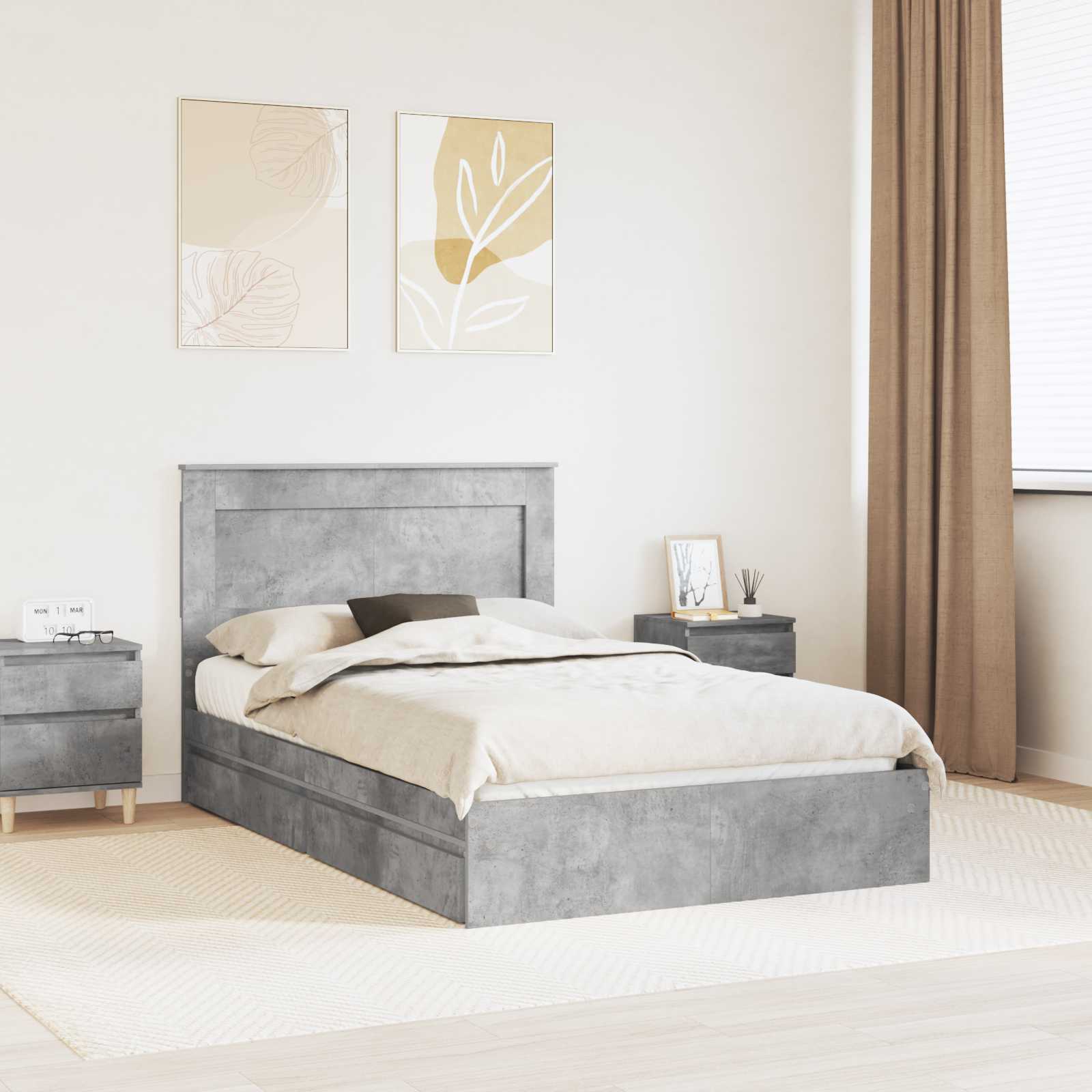 Κρεβάτι Αποθήκης Σκυρόδεμα Γκρι 120 x 200 cm Επεξεργασμένο Ξύλο