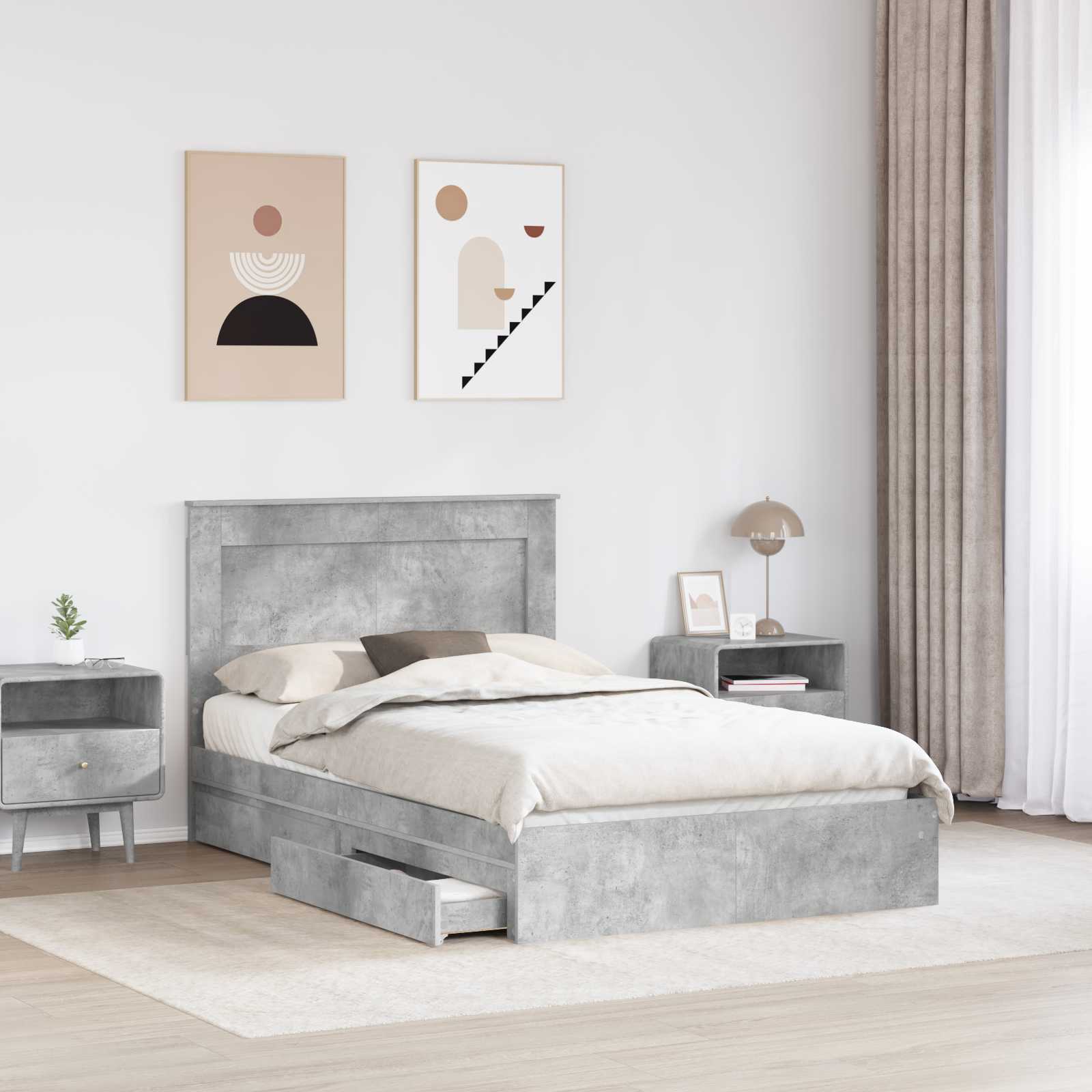 Κρεβάτι Αποθήκης Σκυρόδεμα Γκρι 120 x 200 cm Επεξεργασμένο Ξύλο