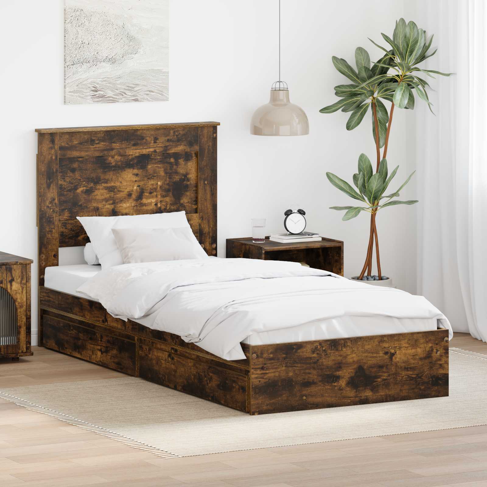 Κρεβάτι Αποθήκης Καπνιστό Δρύς 90 x 190 cm Επεξεργασμένο ξύλο