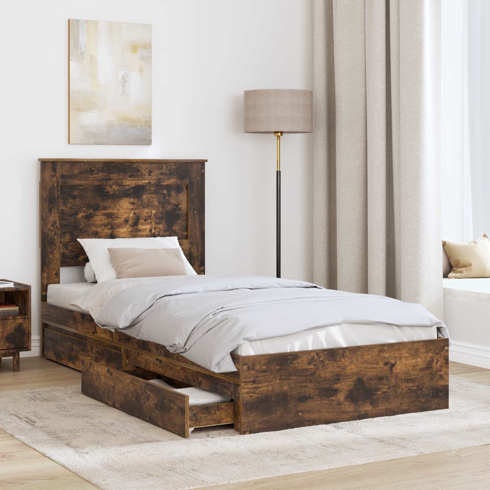Κρεβάτι Αποθήκης Καπνιστό Δρύς 90 x 190 cm Επεξεργασμένο ξύλο