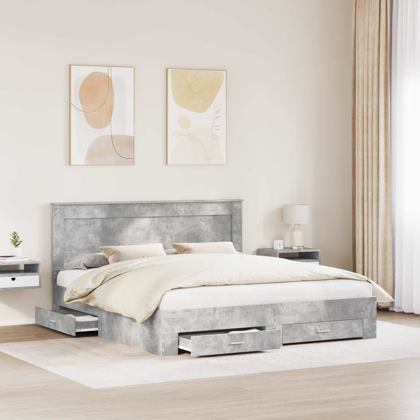 Σκελετός Κρεβατιού με συρτάρι με κεφαλάρι Επεξεργασμένο ξύλο