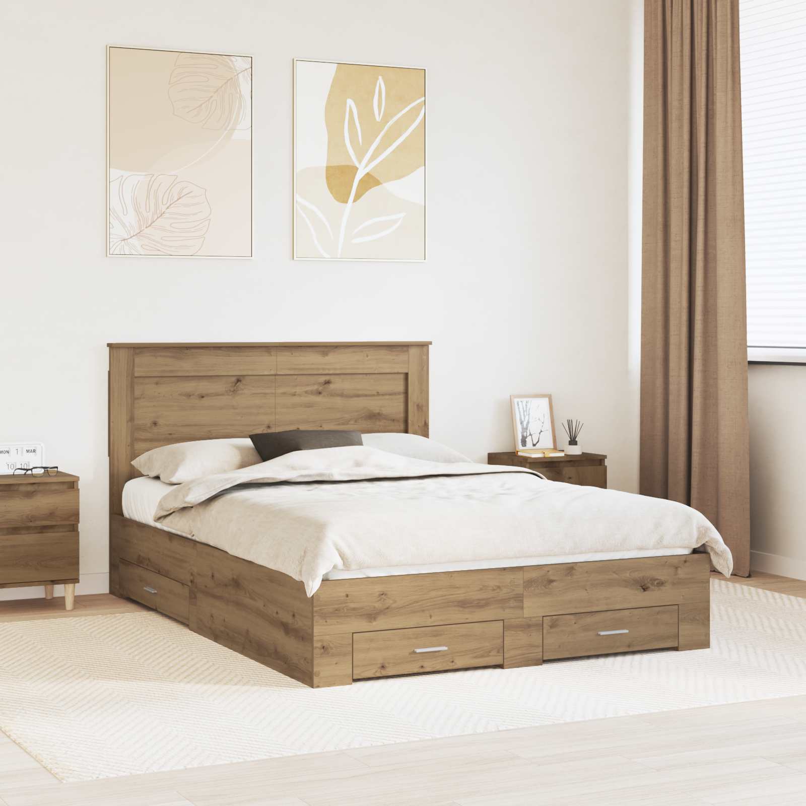 Σκελετός Κρεβατιού Artisan Oak 140 x 190 cm Επεξεργασμένο Ξύλο - Pakobazaar