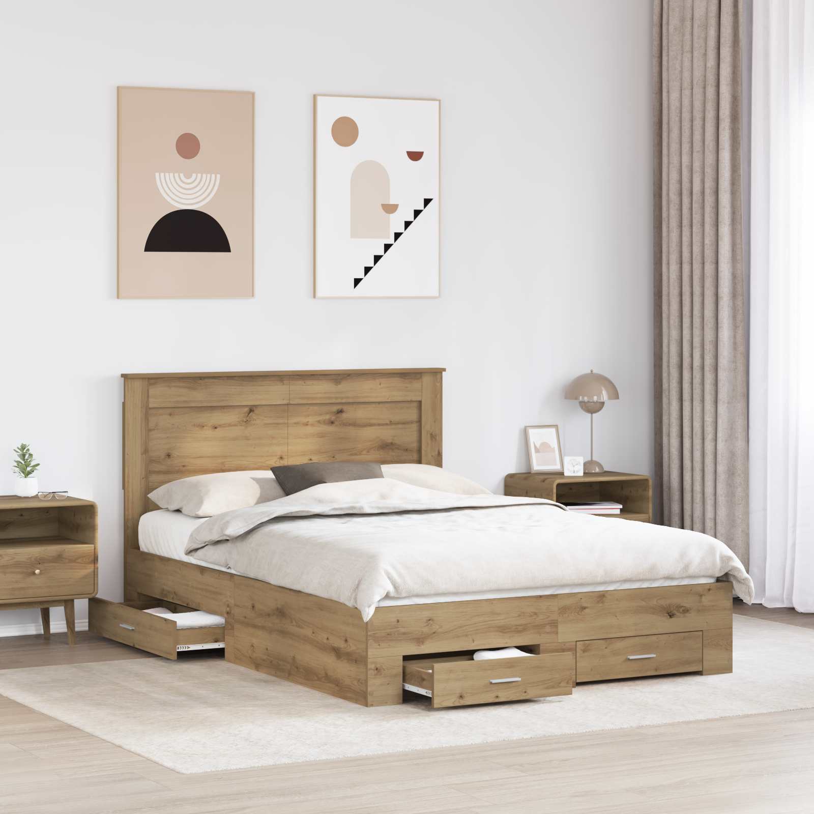 Σκελετός Κρεβατιού Artisan Oak 140 x 190 cm Επεξεργασμένο Ξύλο - Pakobazaar