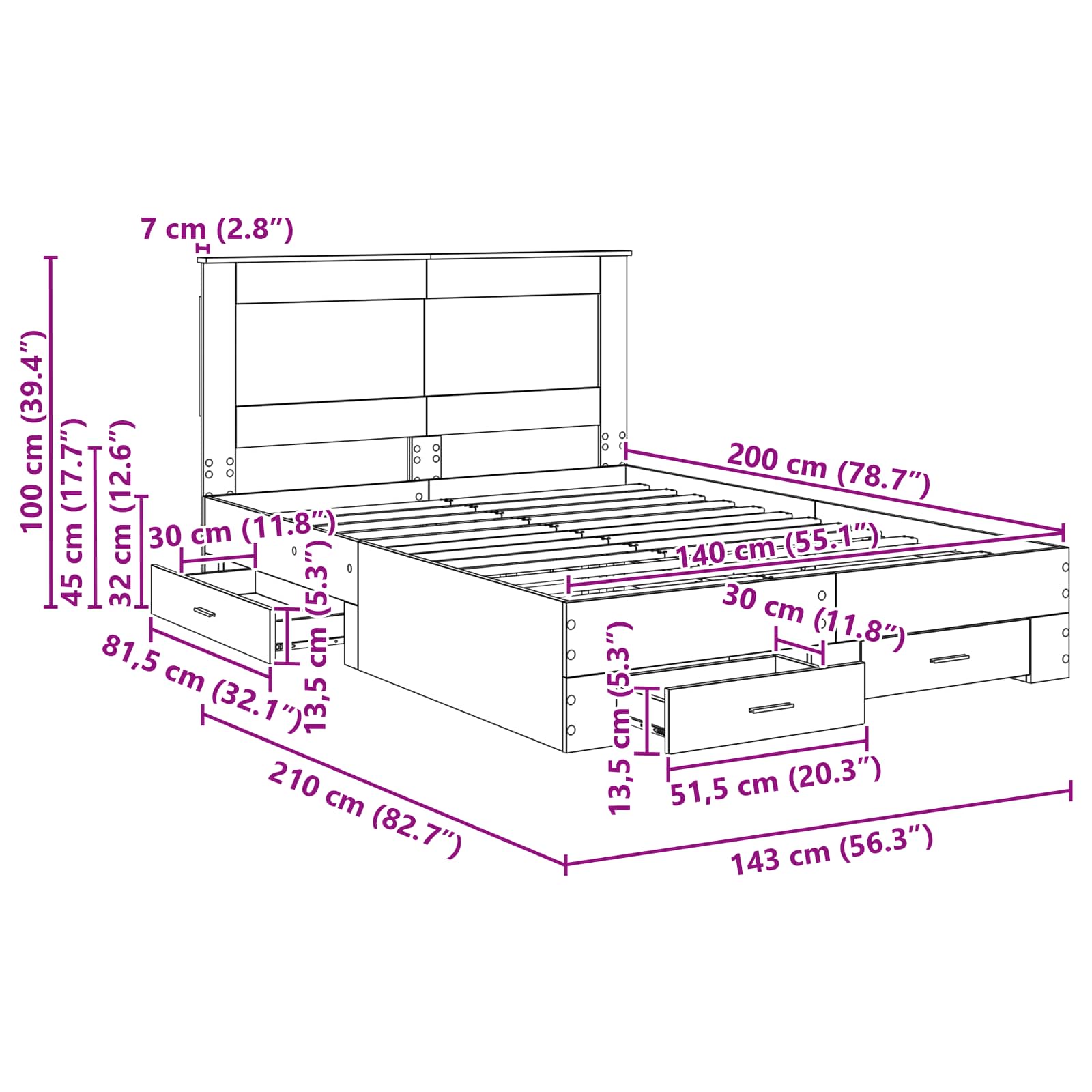 Σκελετός Κρεβατιού Παλιό ξύλο 140 x 200 cm Επεξεργασμένο Ξύλο - Pakobazaar