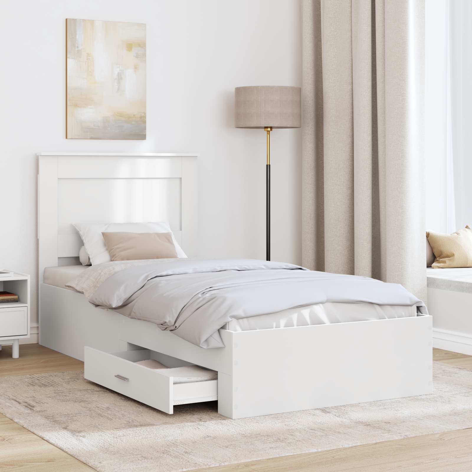 Σκελετός Κρεβατιού με συρτάρι Άσπρο και Ασημί 75 x 190 cm