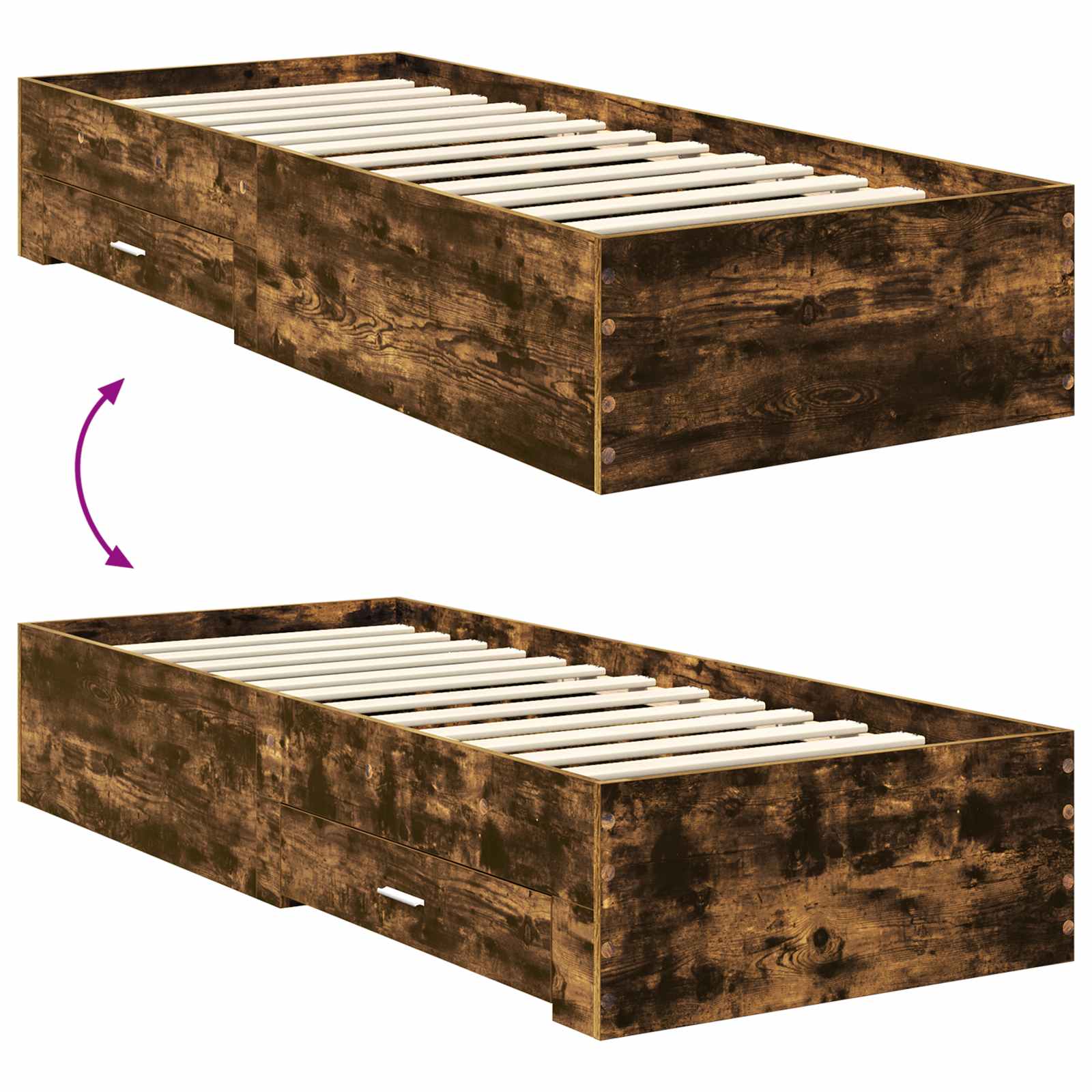 Σκελετός Κρεβατιού Καπνιστό Δρύινο και Ασημί 75 x 190 cm