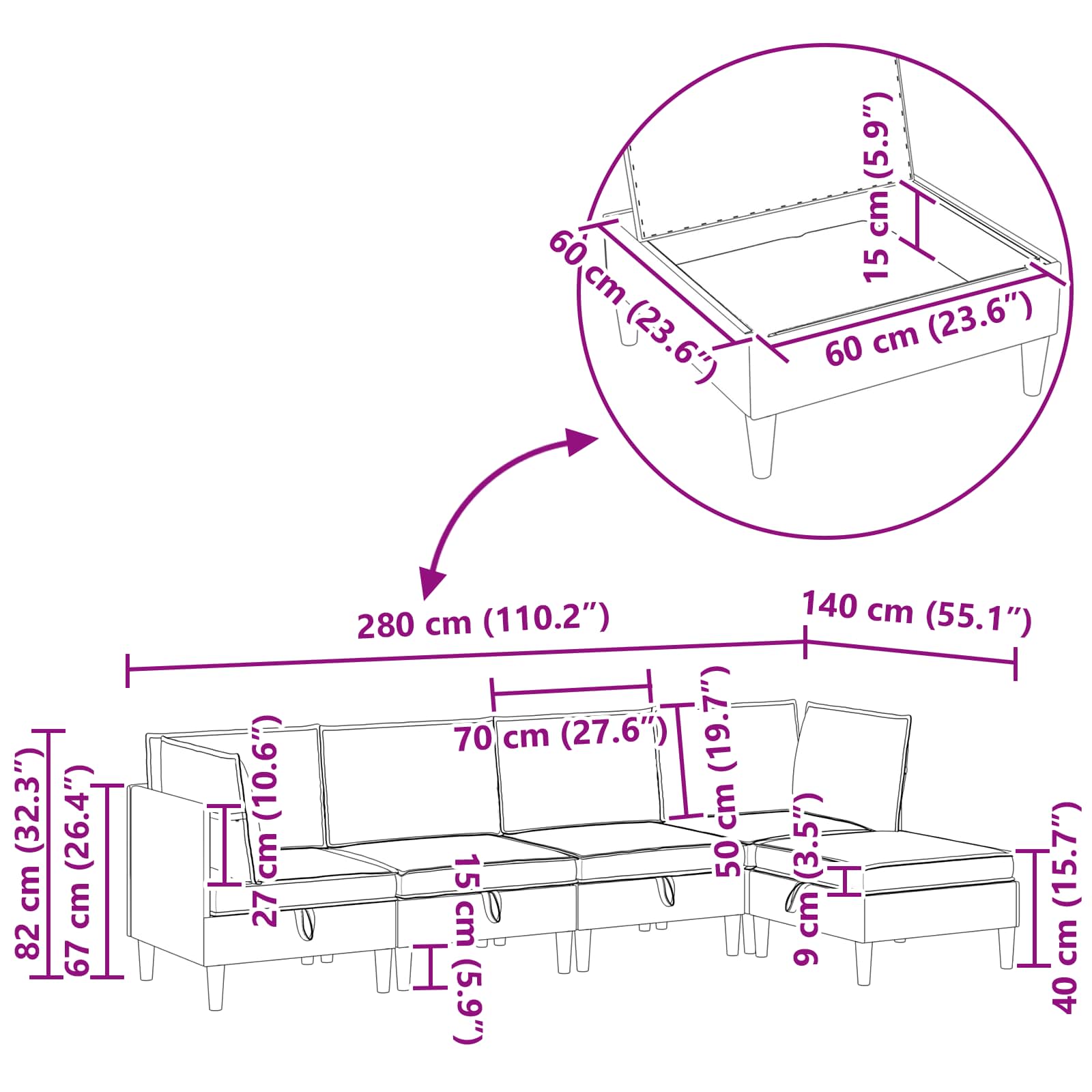 Σετ Επίπλων Σαλονιού με μαξιλάρι 5 pcs Ανοιχτό γκρι Ύφασμα - Pakobazaar