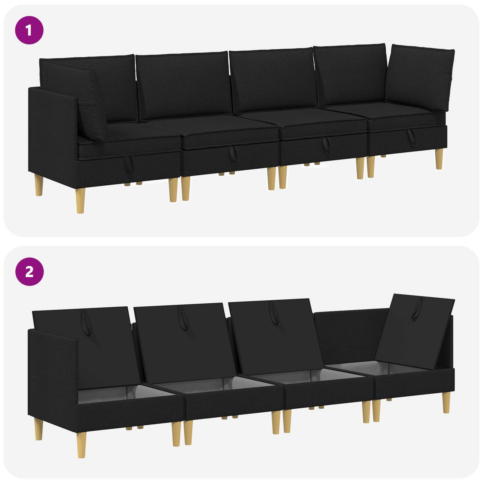 Σετ Επίπλων Σαλονιού με μαξιλάρι 4 pcs Μαύρο Ύφασμα - Pakobazaar