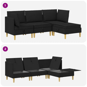 Σετ Επίπλων Σαλονιού με μαξιλάρι 4 pcs Μαύρο Ύφασμα - Pakobazaar