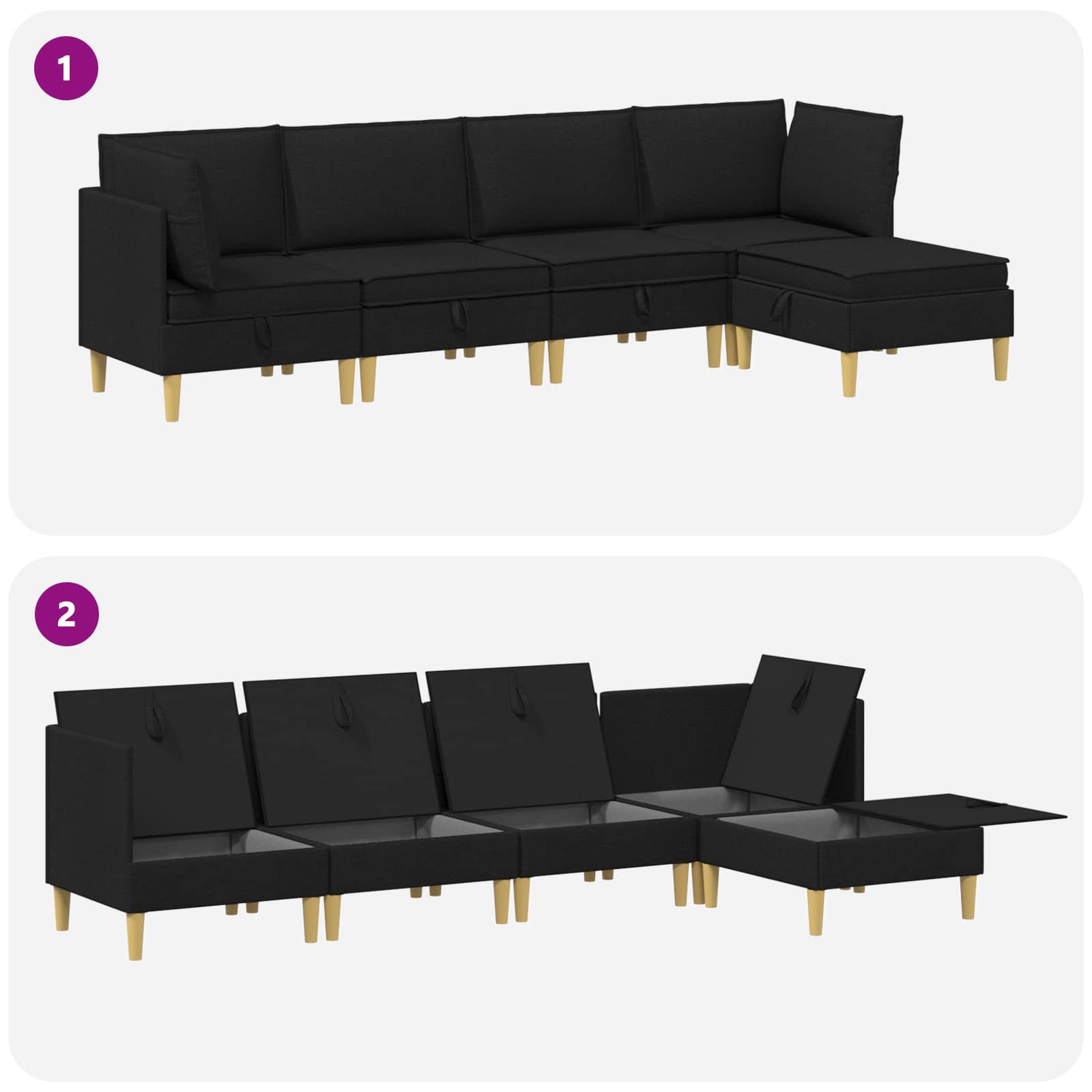 Σετ Επίπλων Σαλονιού με μαξιλάρι 5 pcs Μαύρο Ύφασμα - Pakobazaar