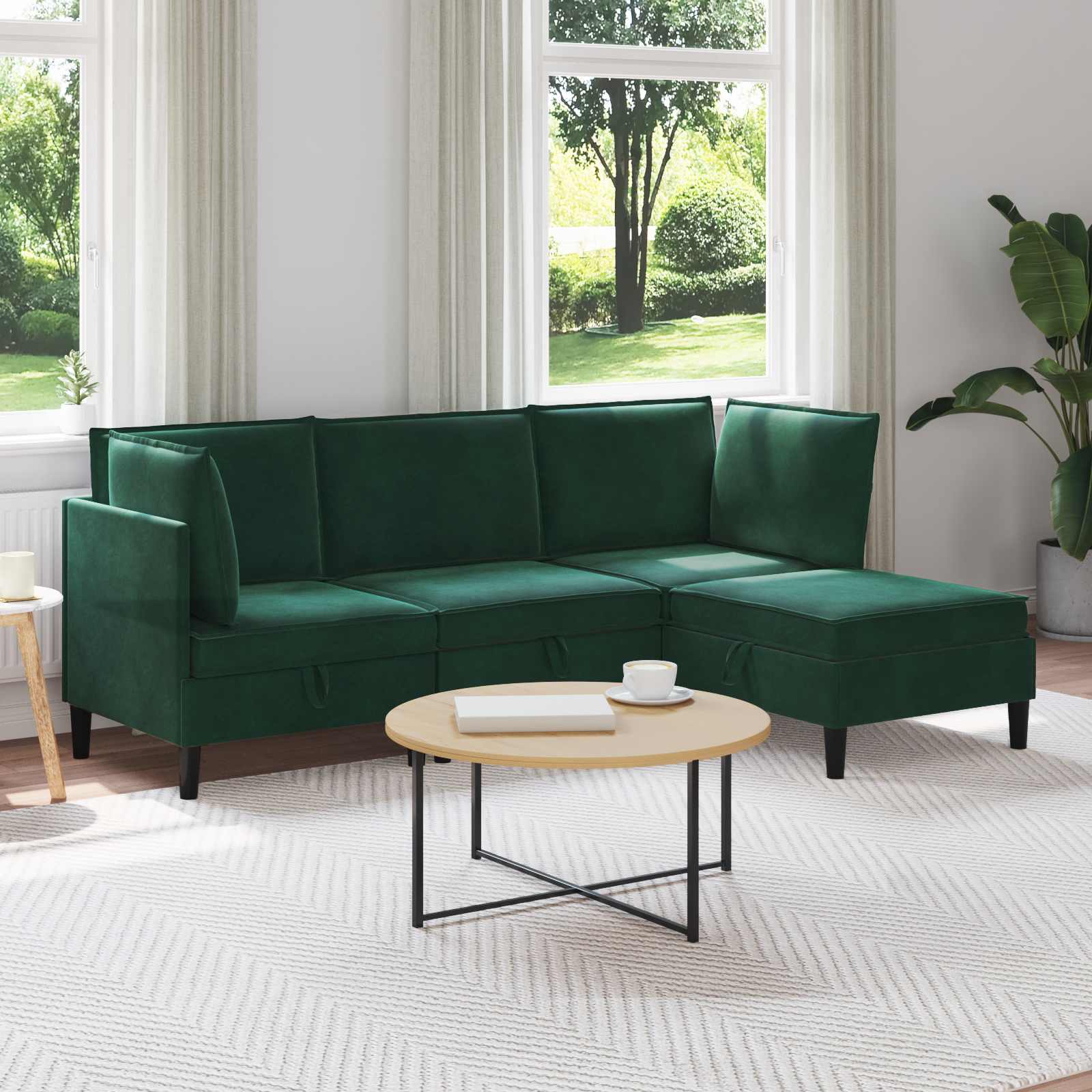 Σετ Επίπλων Σαλονιού με μαξιλάρι 4 pcs Σκούρο Πράσινο Βελούδο - Pakobazaar