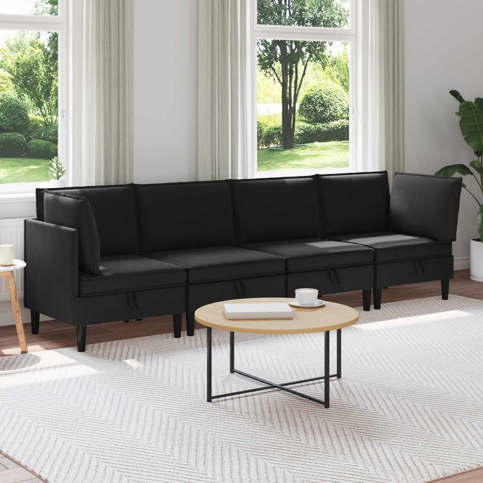 Σετ Επίπλων Σαλονιού 4 pcs Μαύρο Ύφασμα - Pakobazaar