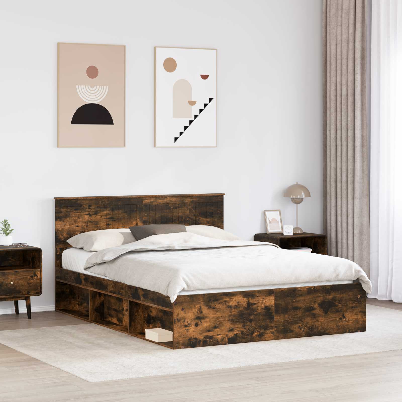 Σκελετός Κρεβατιού με κεφαλάρι Καπνιστό Δρύς 150 x 200 cm