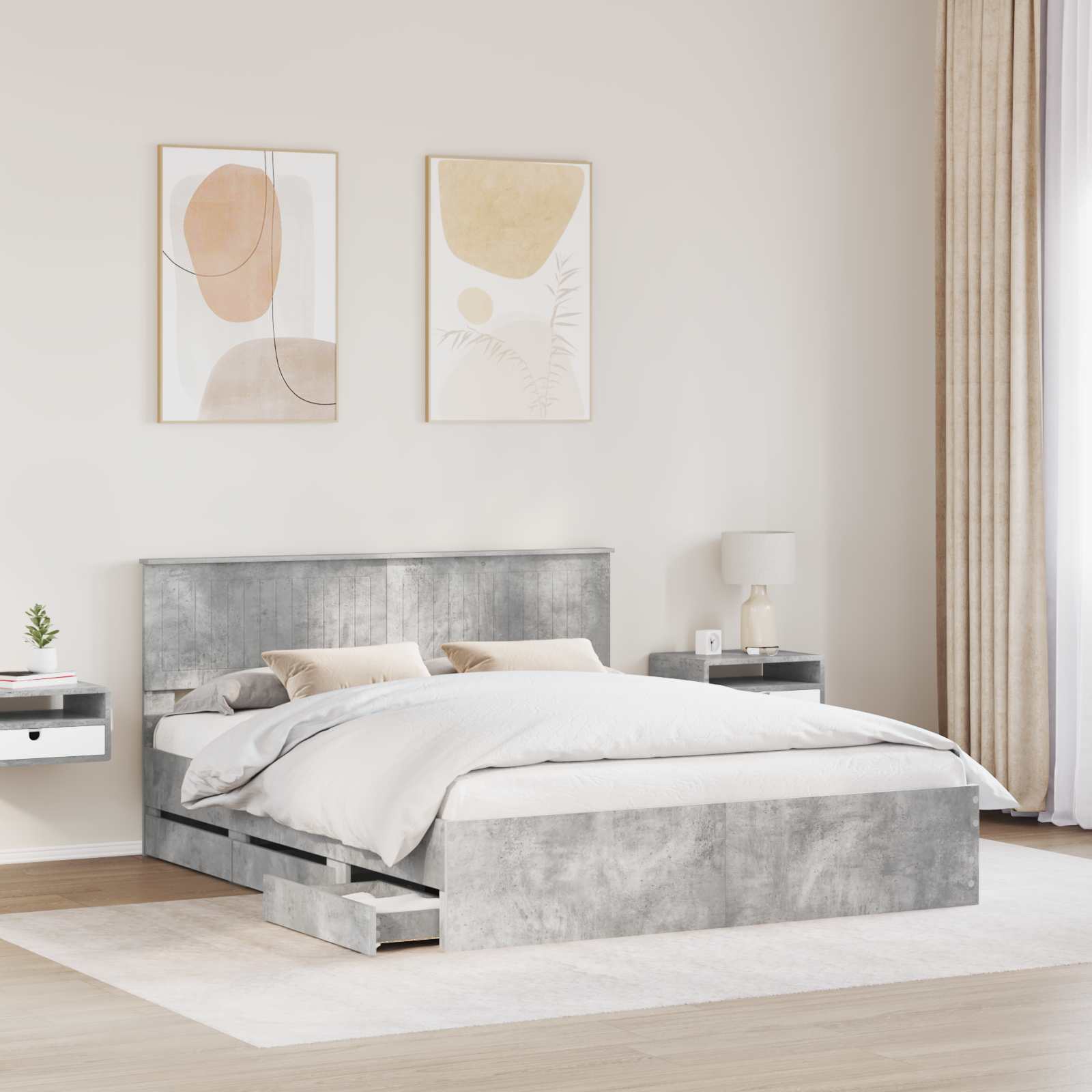 Σκελετός Κρεβατιού Σκυρόδεμα Γκρι 160 x 200 cm Μηχανήματος Ξύλο