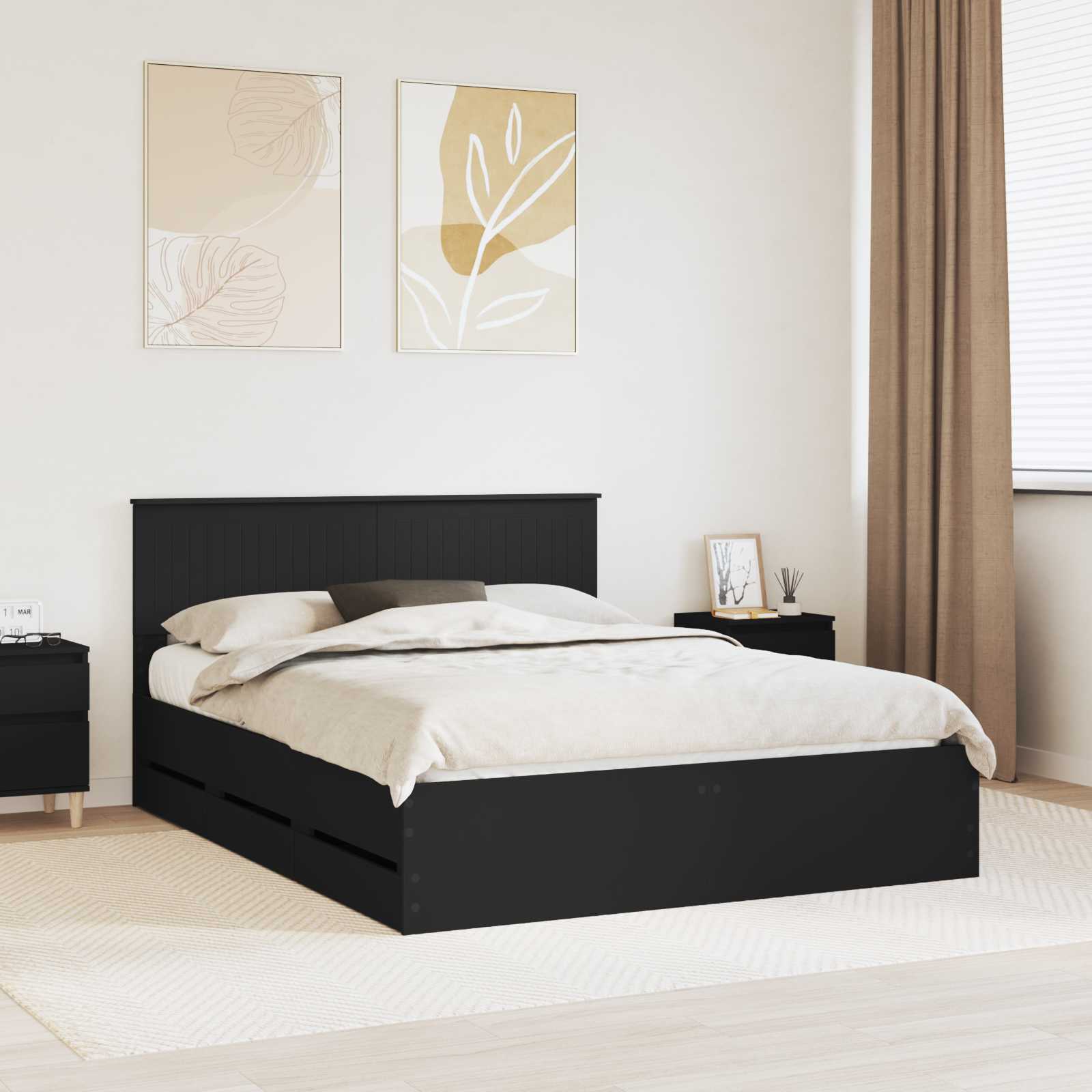 Σκελετός Κρεβατιού Μαύρο 150 x 200 cm Μηχανήματος Ξύλο - Pakobazaar