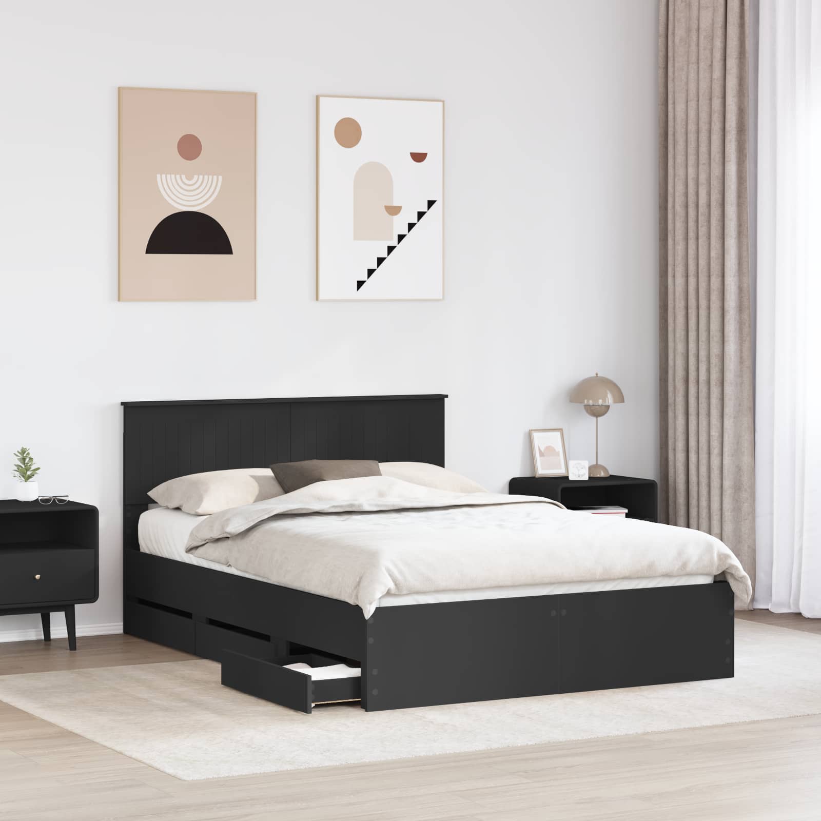Σκελετός Κρεβατιού Μαύρο 135 x 190 cm Μηχανήματος Ξύλο - Pakobazaar