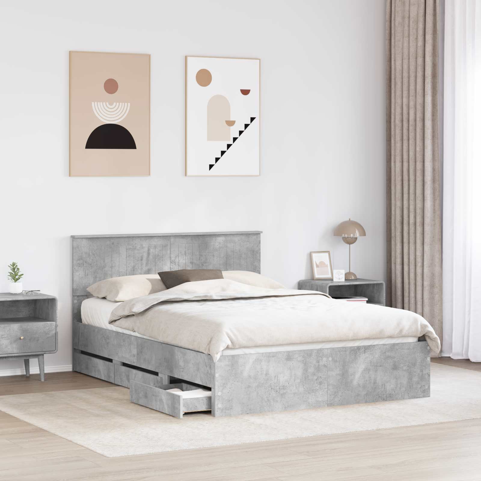 Σκελετός Κρεβατιού Σκυρόδεμα Γκρι 135 x 190 cm Μηχανήματος Ξύλο
