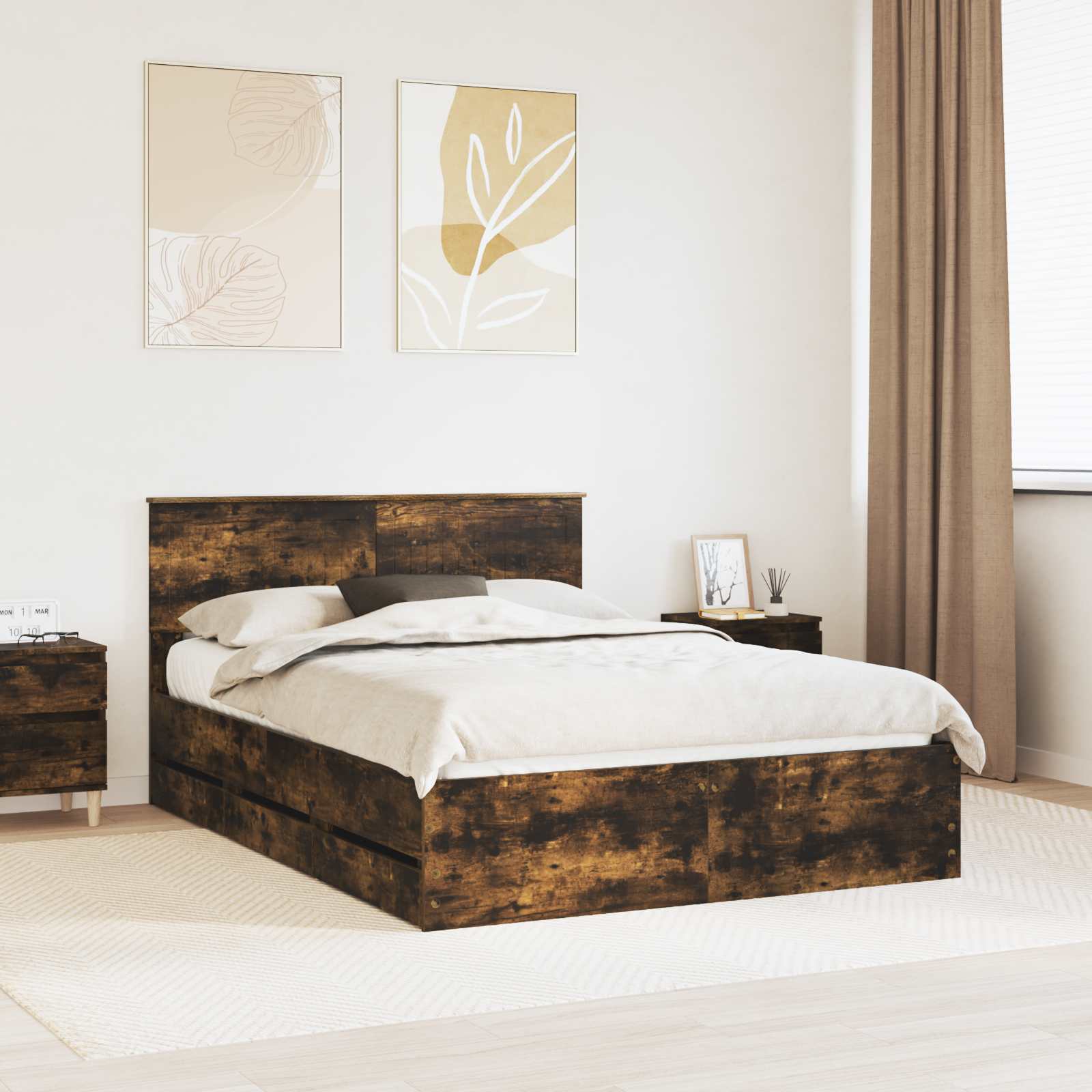 Σκελετός Κρεβατιού Καπνιστό Δρύς 135 x 190 cm Μηχανήματος Ξύλο