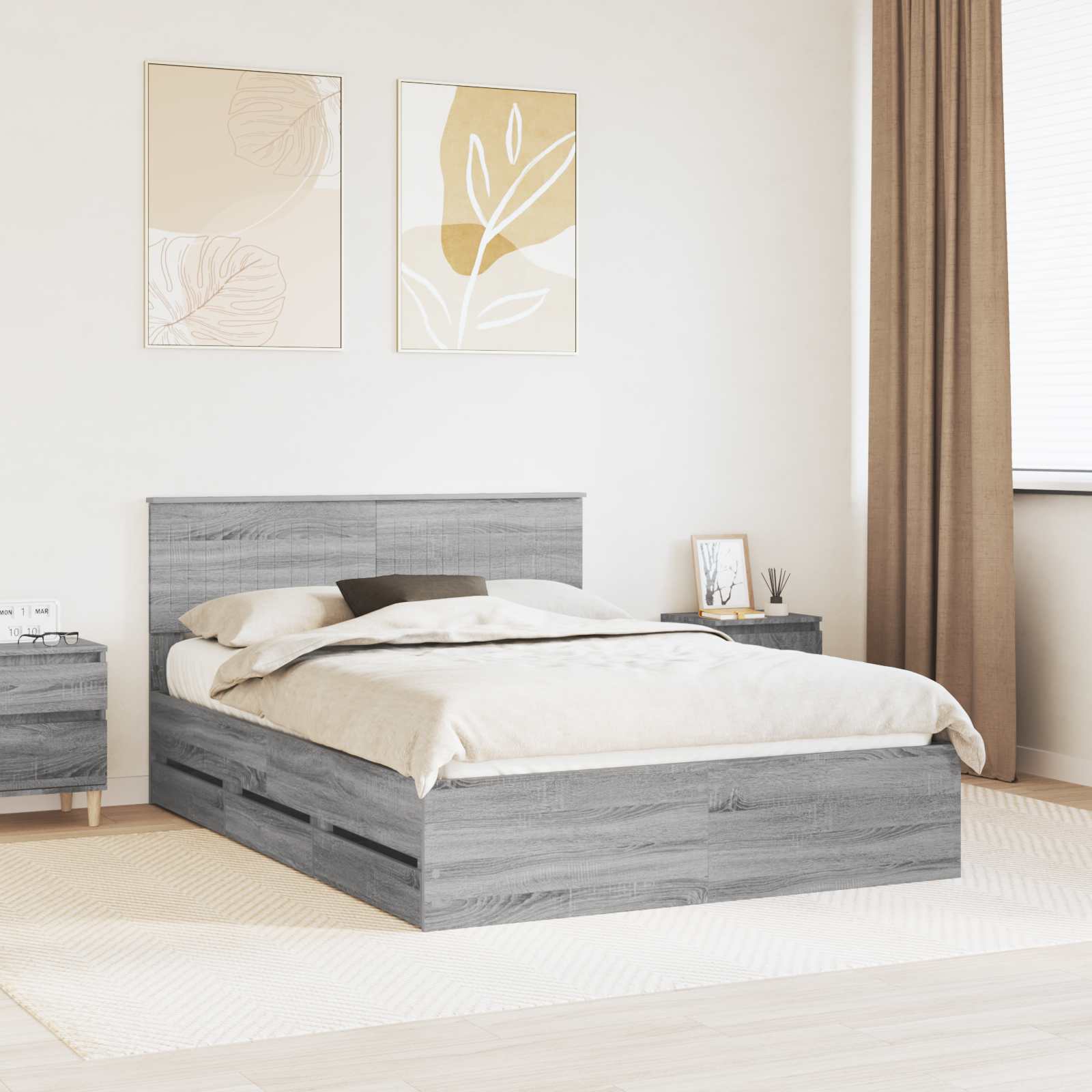 Σκελετός Κρεβατιού Γκρίζο Σονομα 135 x 190 cm Μηχανήματος Ξύλο - Pakobazaar