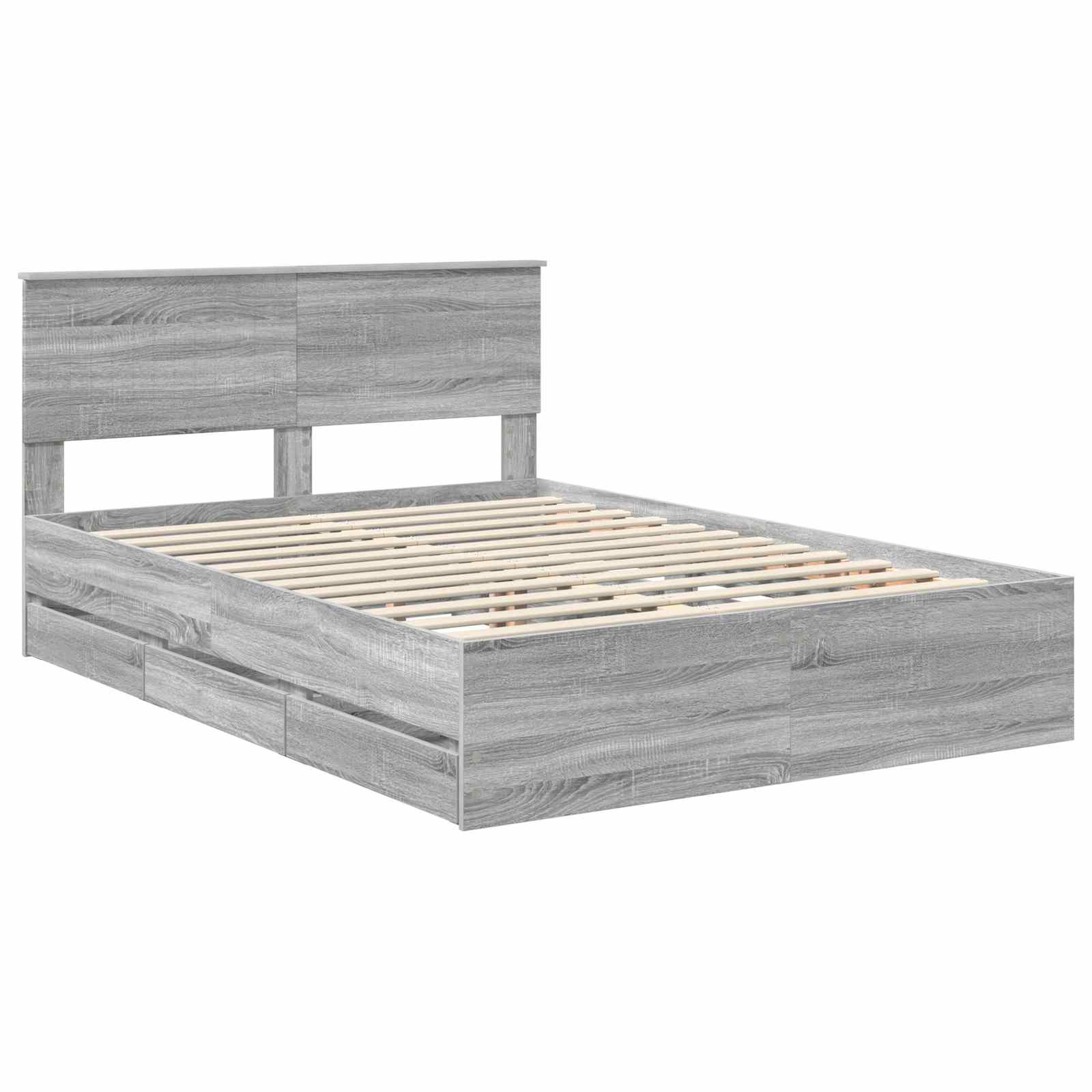 Σκελετός Κρεβατιού Γκρίζο Σονομα 135 x 190 cm Μηχανήματος Ξύλο - Pakobazaar