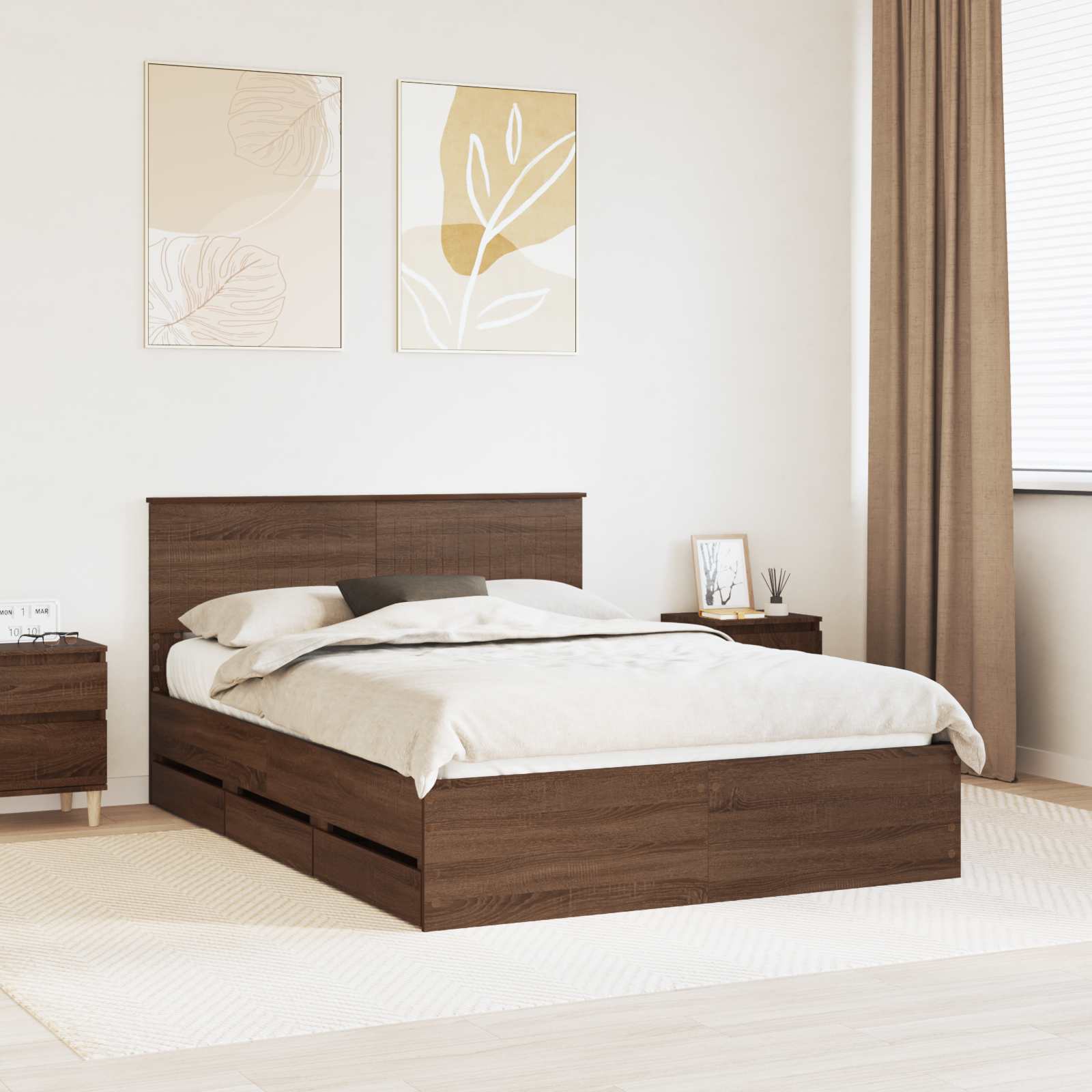 Σκελετός Κρεβατιού Καφέ δρυς 135 x 190 cm Μηχανήματος Ξύλο