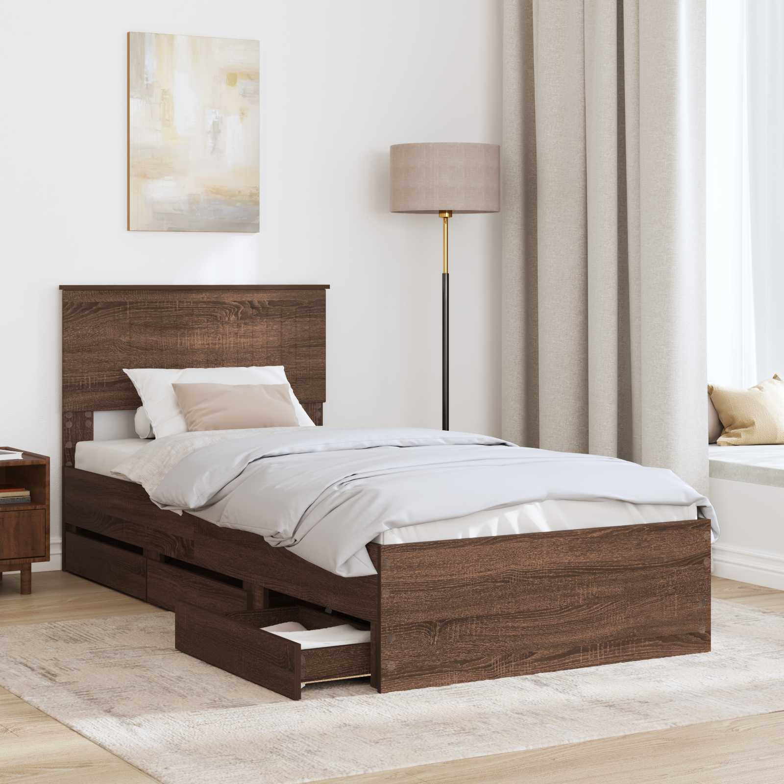 Σκελετός Κρεβατιού Καφέ δρυς 90 x 200 cm Μηχανήματος Ξύλο