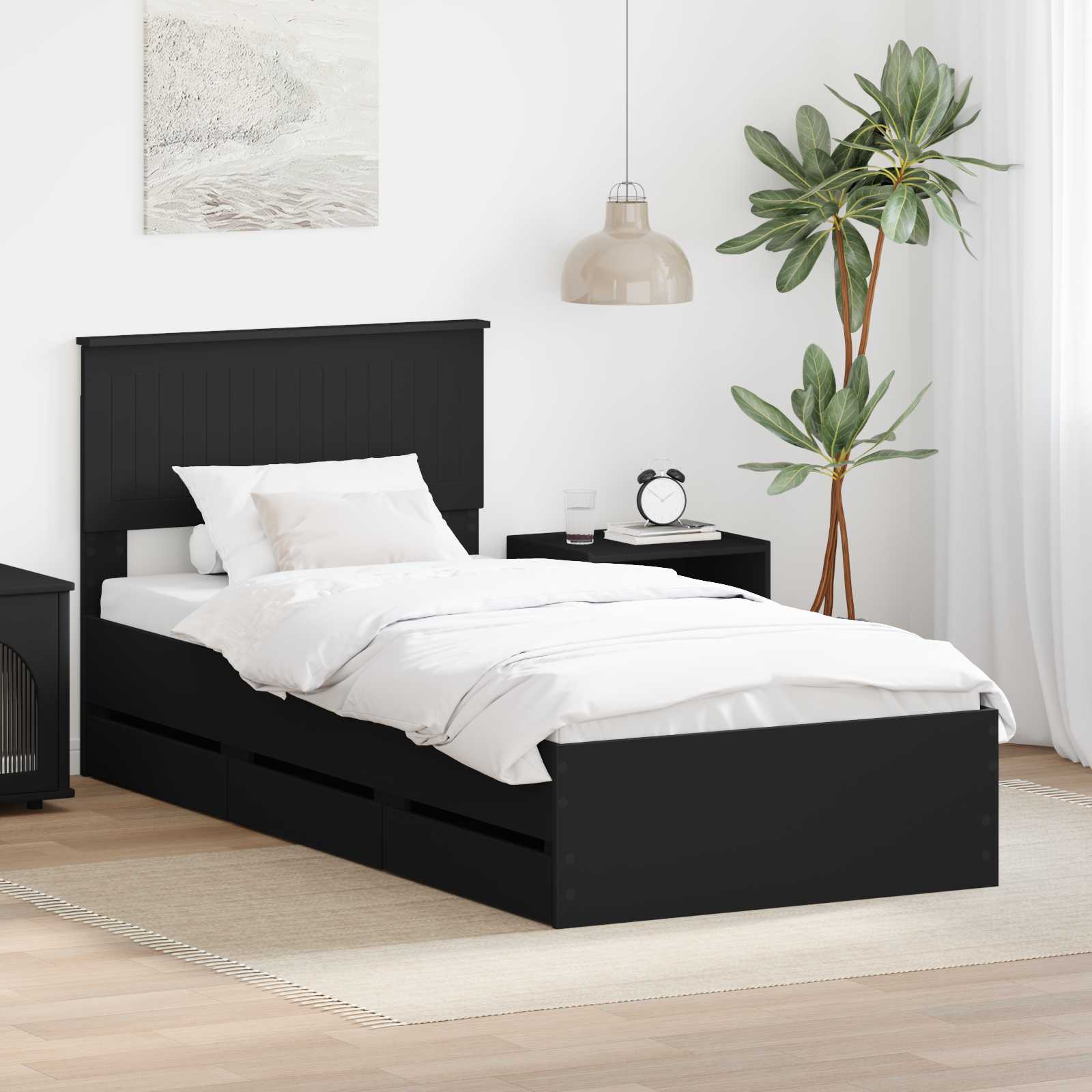 Σκελετός Κρεβατιού Μαύρο 90 x 190 cm Μηχανήματος Ξύλο