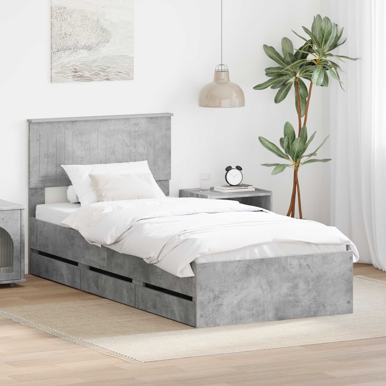 Σκελετός Κρεβατιού Σκυρόδεμα Γκρι 90 x 190 cm Μηχανήματος Ξύλο