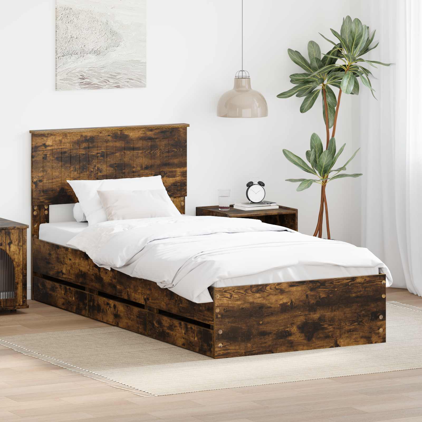 Σκελετός Κρεβατιού Καπνιστό Δρύς 90 x 190 cm Μηχανήματος Ξύλο