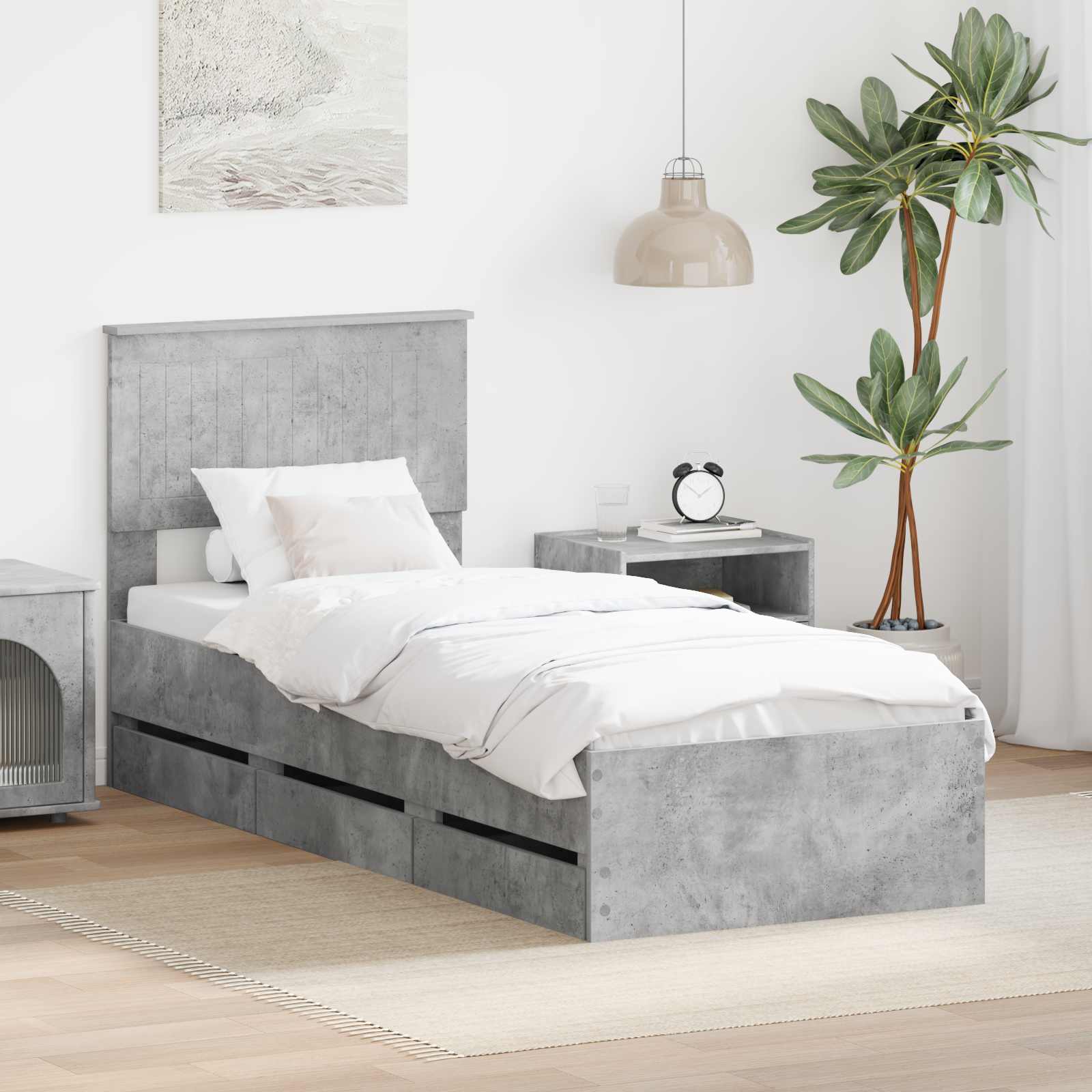 Σκελετός Κρεβατιού Σκυρόδεμα Γκρι 75 x 190 cm Μηχανήματος Ξύλο