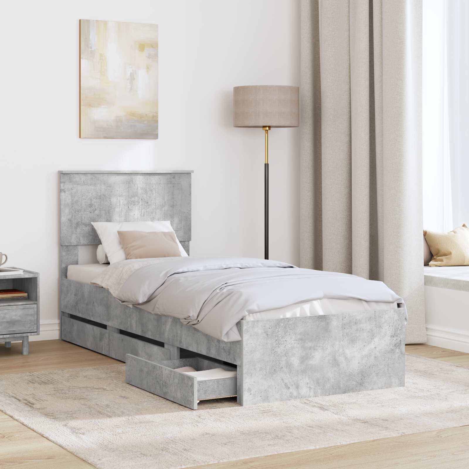 Σκελετός Κρεβατιού Σκυρόδεμα Γκρι 75 x 190 cm Μηχανήματος Ξύλο