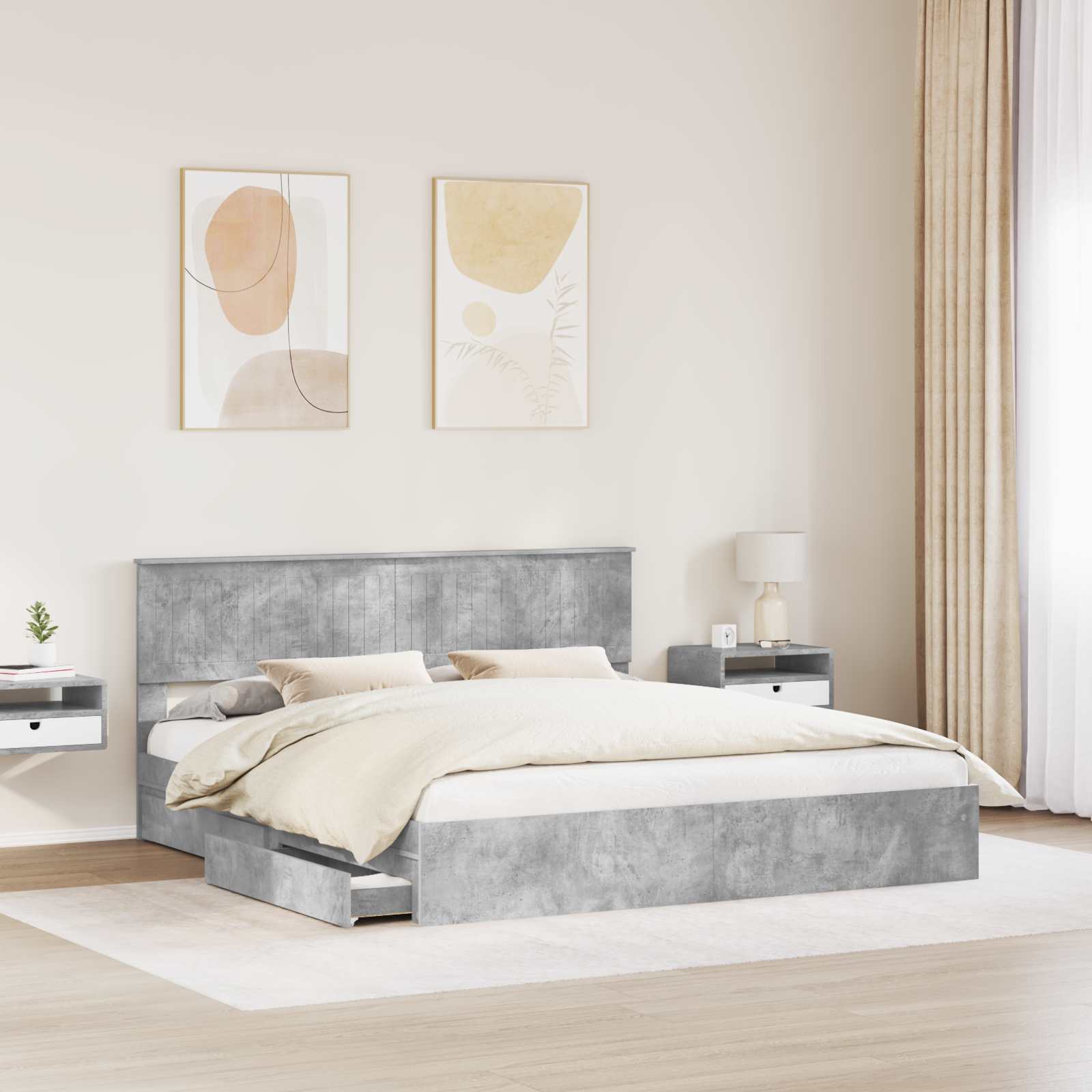 Κρεβάτι Αποθήκης Σκυρόδεμα Γκρι 180 x 200 cm Επεξεργασμένο ξύλο - Pakobazaar