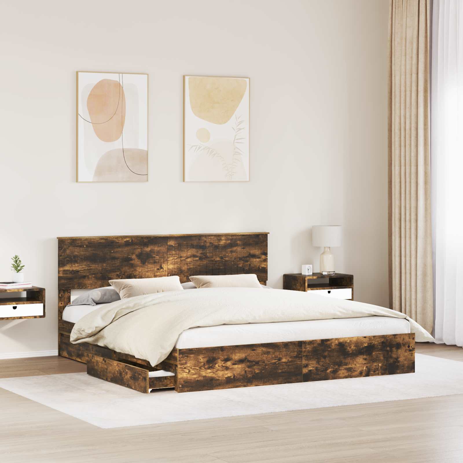 Κρεβάτι Αποθήκης Καπνιστό Δρύς 180 x 200 cm Επεξεργασμένο ξύλο - Pakobazaar