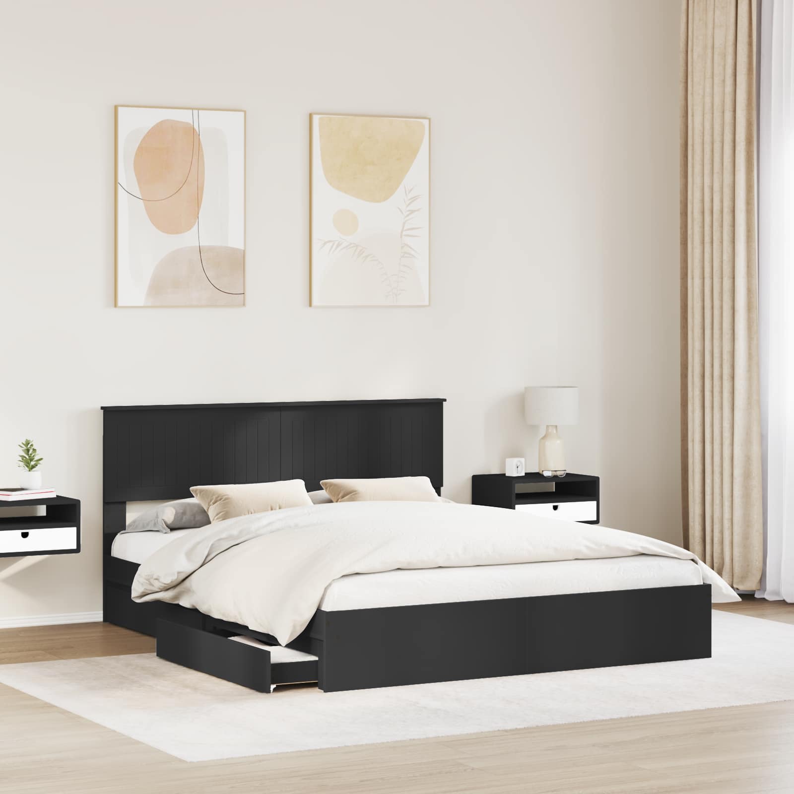 Κρεβάτι Αποθήκης Μαύρο 160 x 200 cm Επεξεργασμένο Ξύλο - Pakobazaar