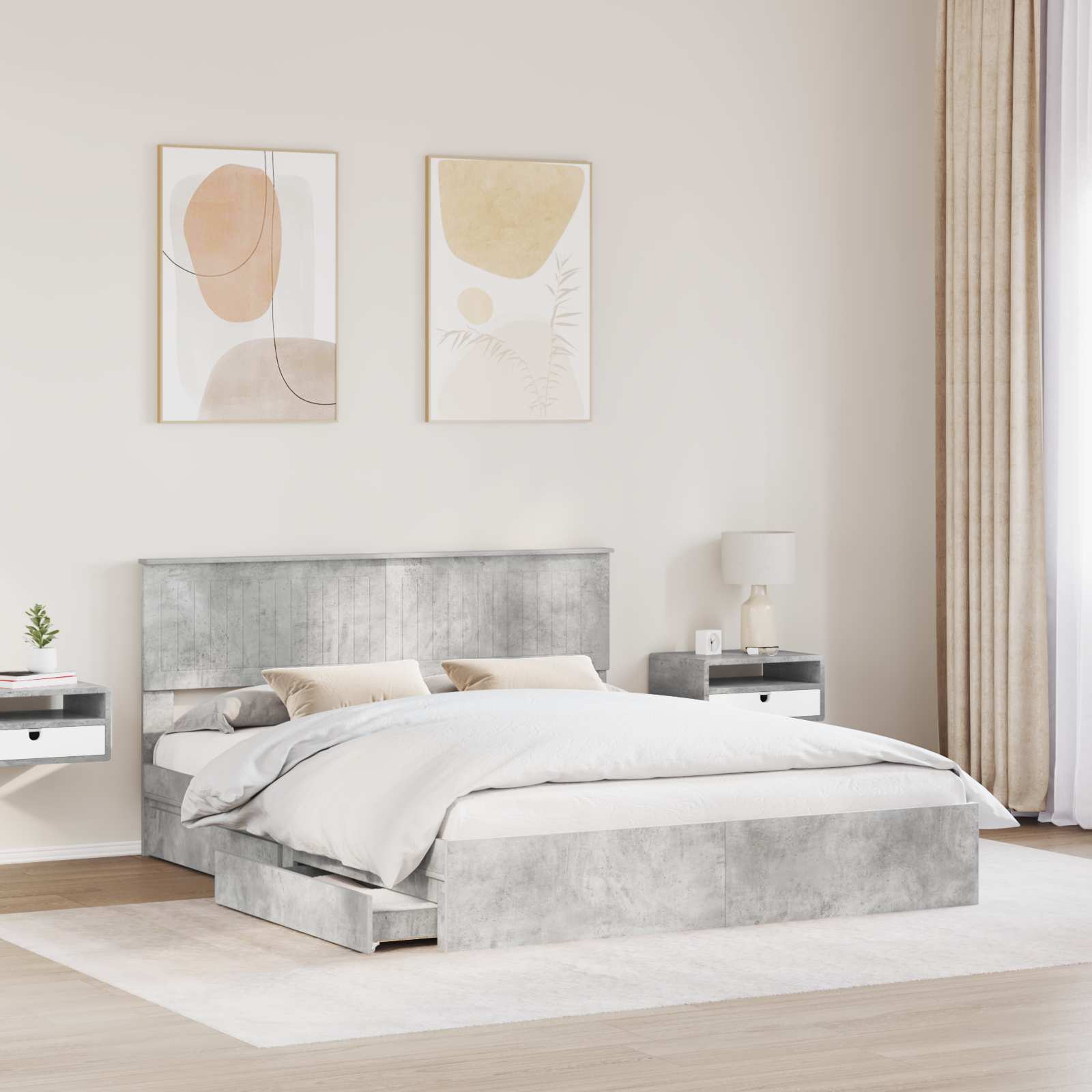 Κρεβάτι Αποθήκης Σκυρόδεμα Γκρι 160 x 200 cm Επεξεργασμένο Ξύλο - Pakobazaar