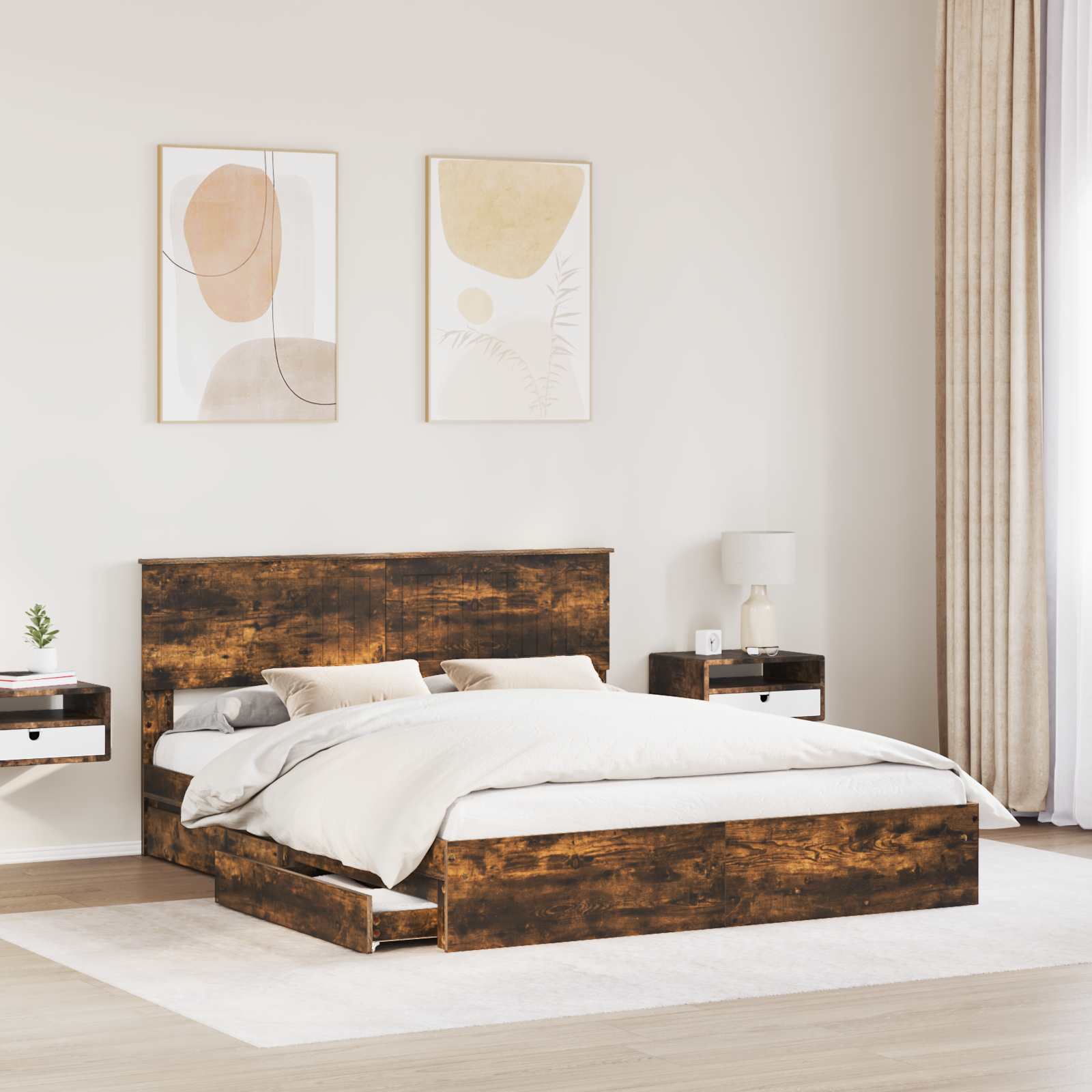 Κρεβάτι Αποθήκης Καπνιστό Δρύς 160 x 200 cm Επεξεργασμένο ξύλο