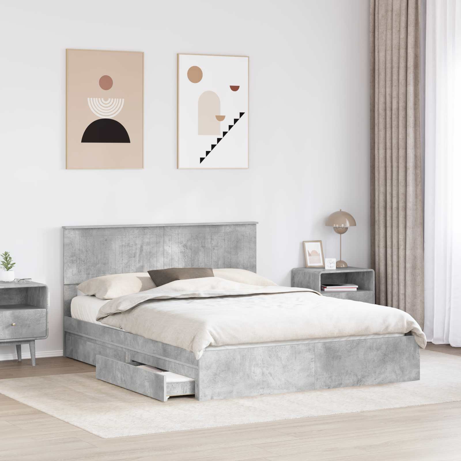 Κρεβάτι Αποθήκης Σκυρόδεμα Γκρι 150 x 200 cm Επεξεργασμένο ξύλο