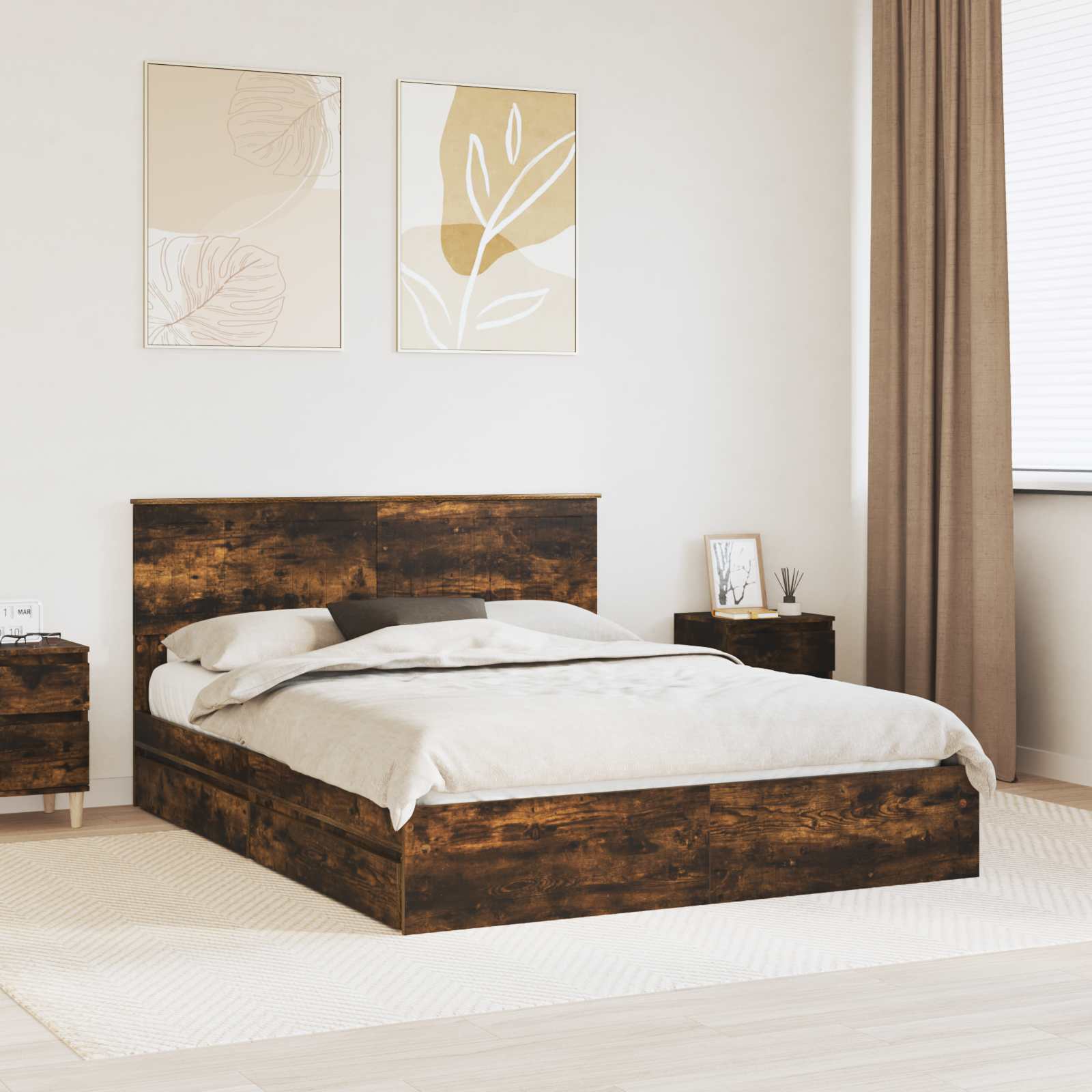 Κρεβάτι Αποθήκης Καπνιστό Δρύς 150 x 200 cm Επεξεργασμένο ξύλο - Pakobazaar