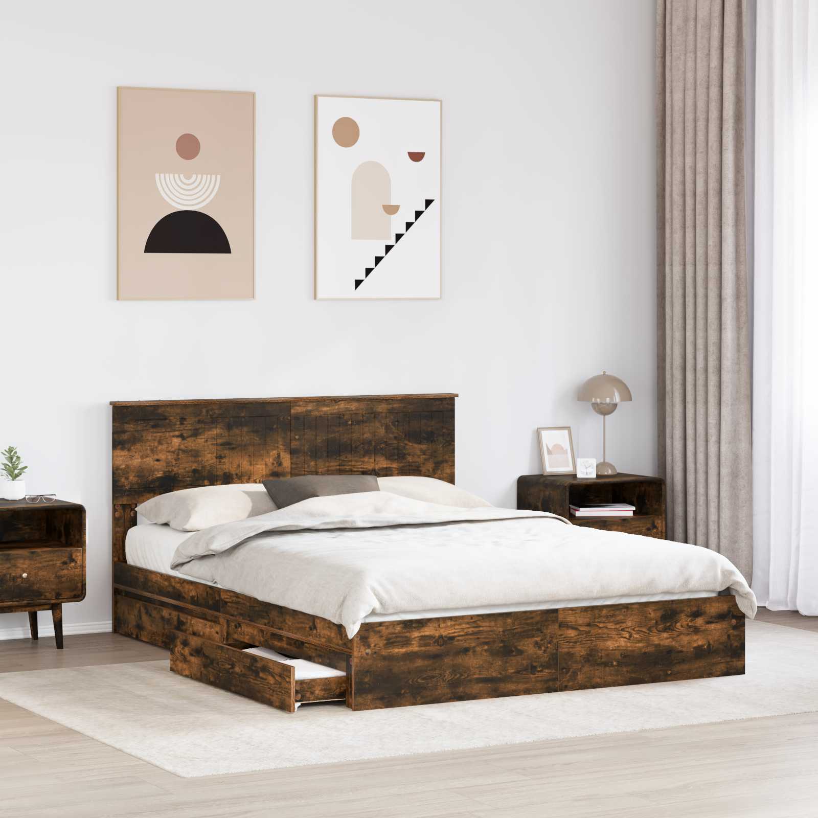 Κρεβάτι Αποθήκης Καπνιστό Δρύς 150 x 200 cm Επεξεργασμένο ξύλο - Pakobazaar