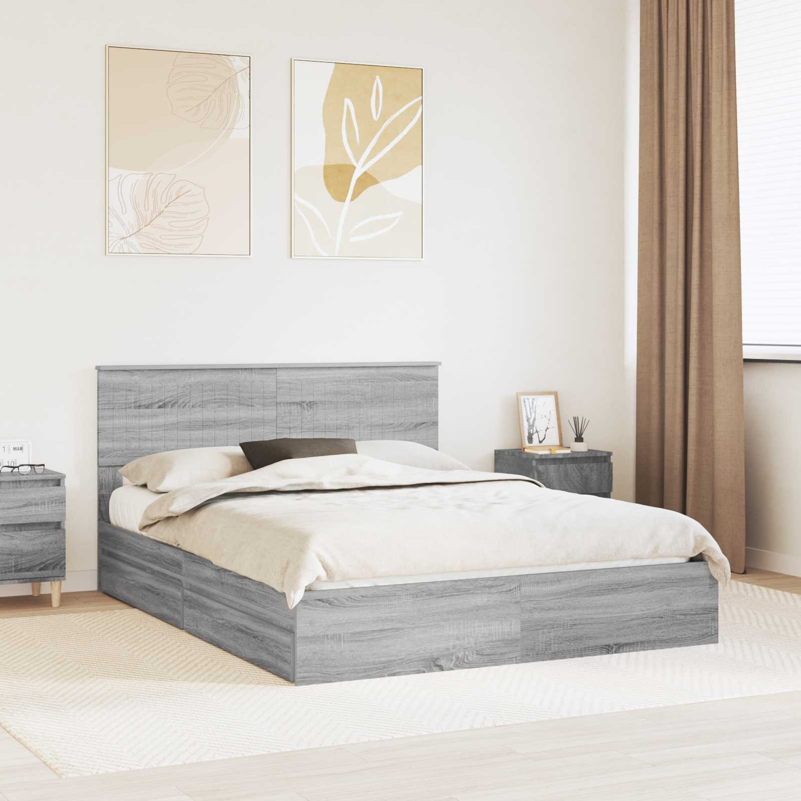 Κρεβάτι Αποθήκης Γκρίζο Σονομα 150 x 200 cm Επεξεργασμένο ξύλο - Pakobazaar