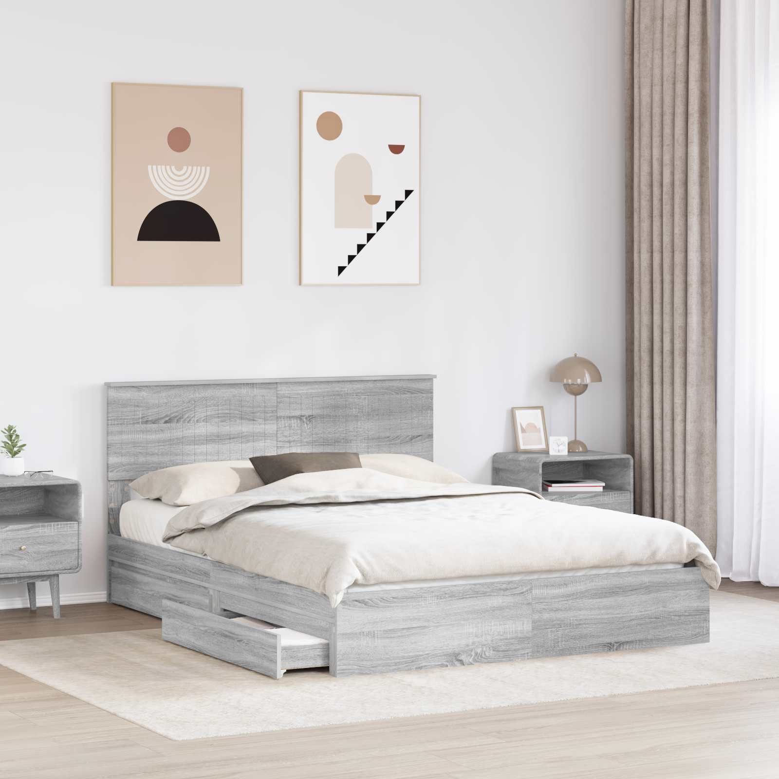 Κρεβάτι Αποθήκης Γκρίζο Σονομα 150 x 200 cm Επεξεργασμένο ξύλο - Pakobazaar