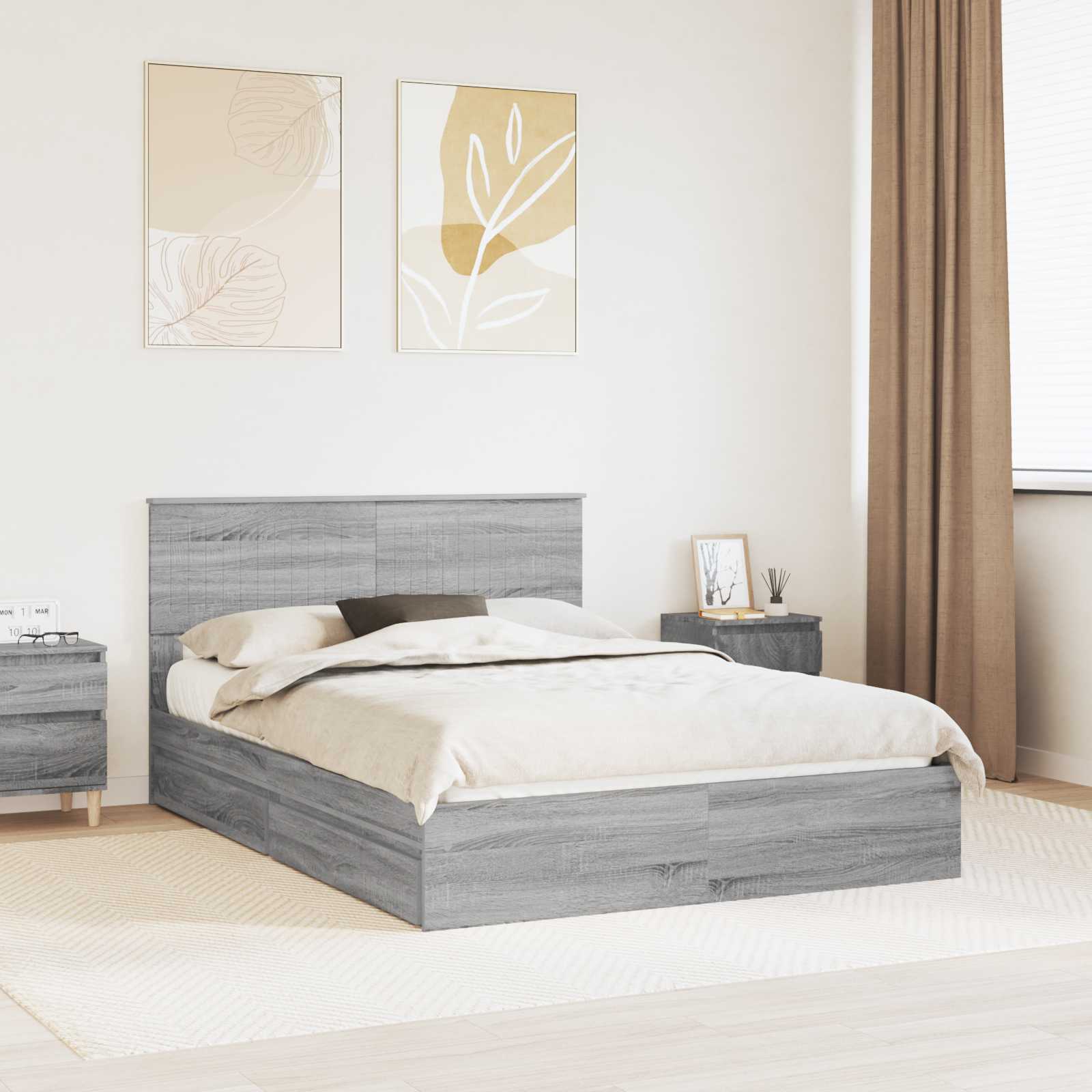 Κρεβάτι Αποθήκης Γκρίζο Σονομα 140 x 200 cm Επεξεργασμένο ξύλο