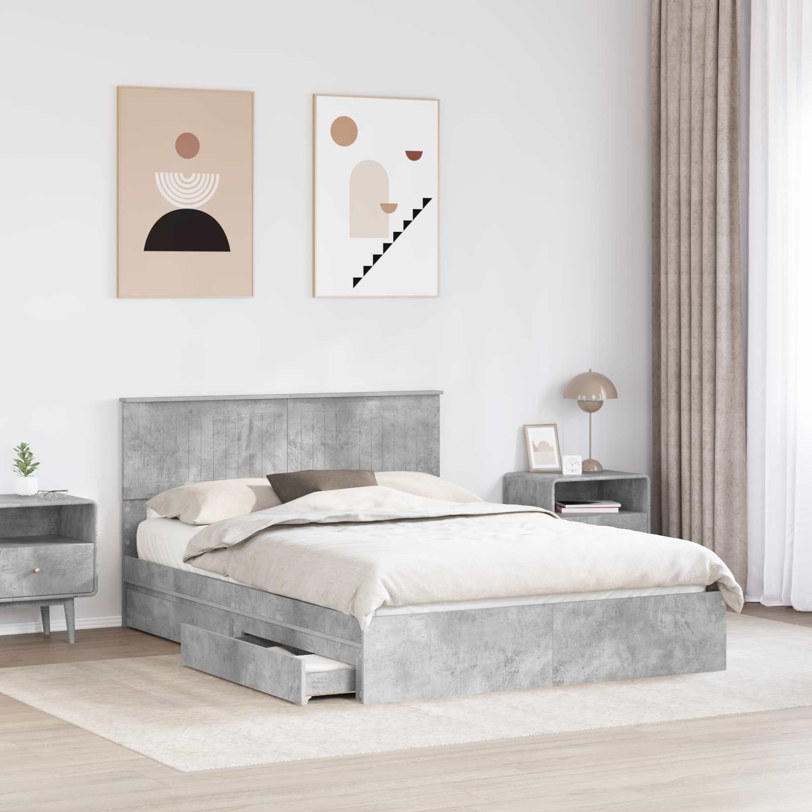 Κρεβάτι Αποθήκης Σκυρόδεμα Γκρι 135 x 190 cm Επεξεργασμένο ξύλο