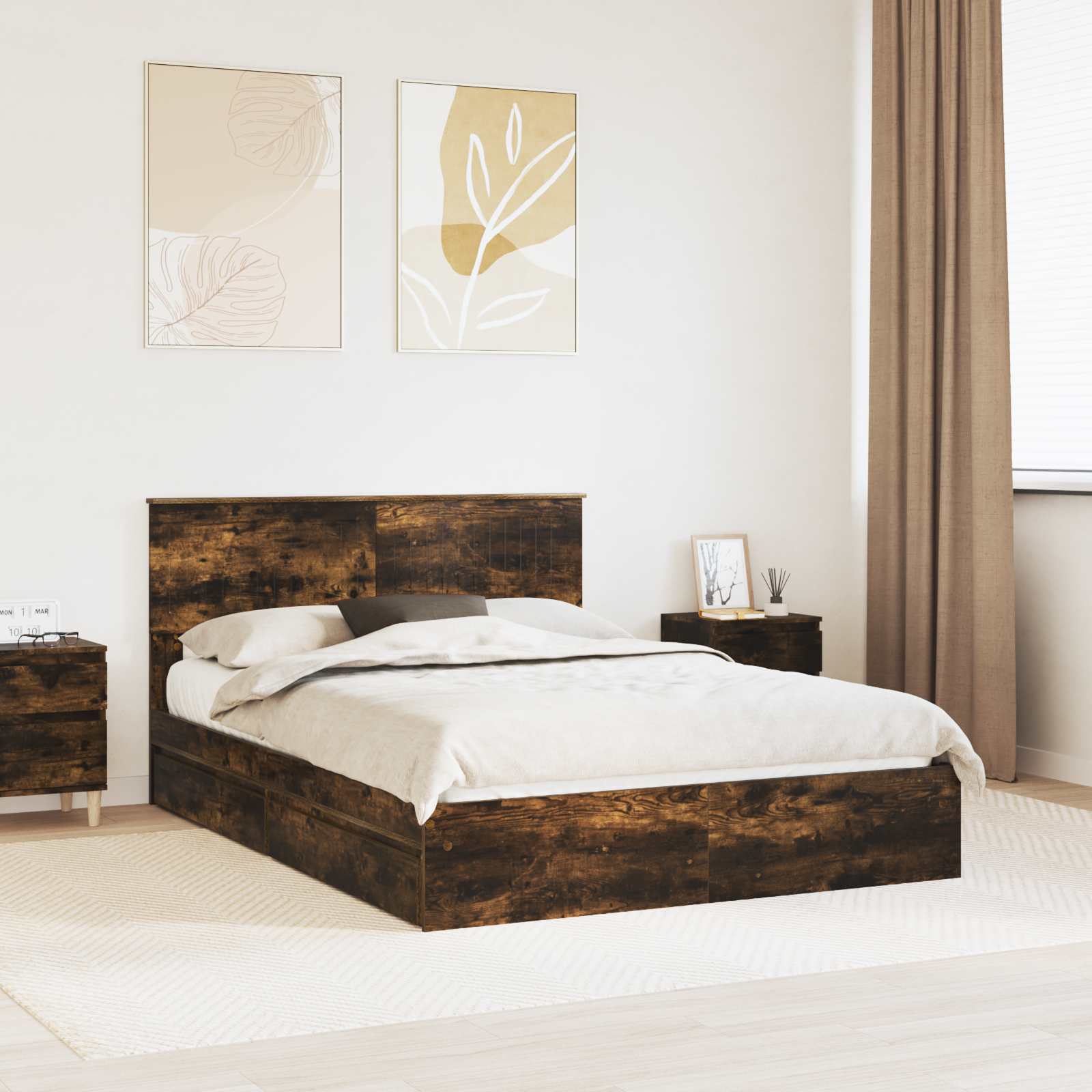 Κρεβάτι Αποθήκης Καπνιστό Δρύς 135 x 190 cm Επεξεργασμένο ξύλο