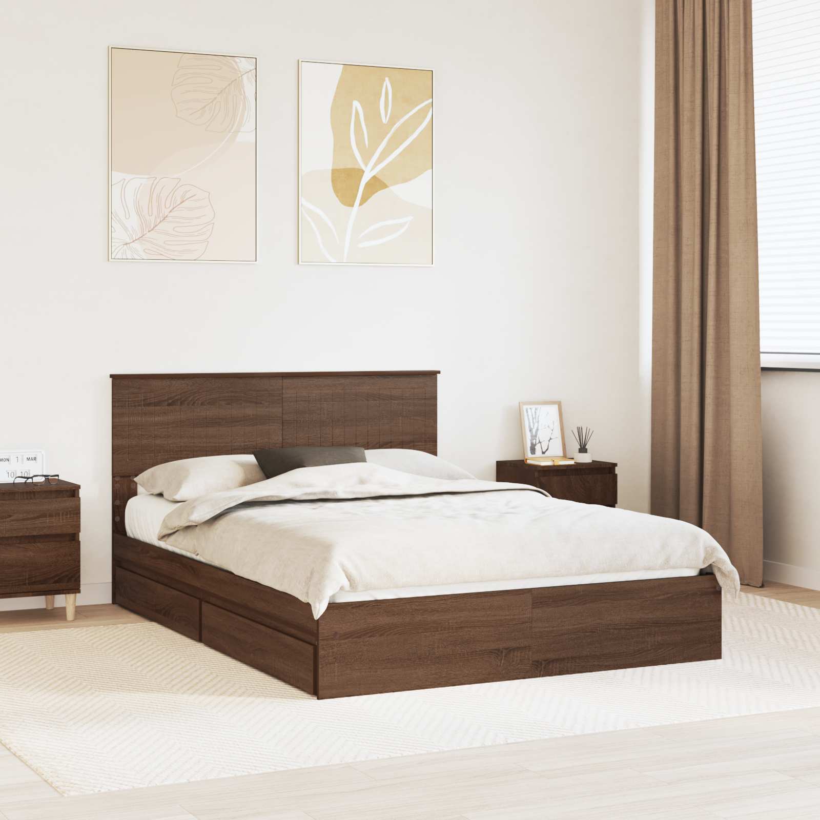 Κρεβάτι Αποθήκης Καφέ δρυς 135 x 190 cm Επεξεργασμένο Ξύλο